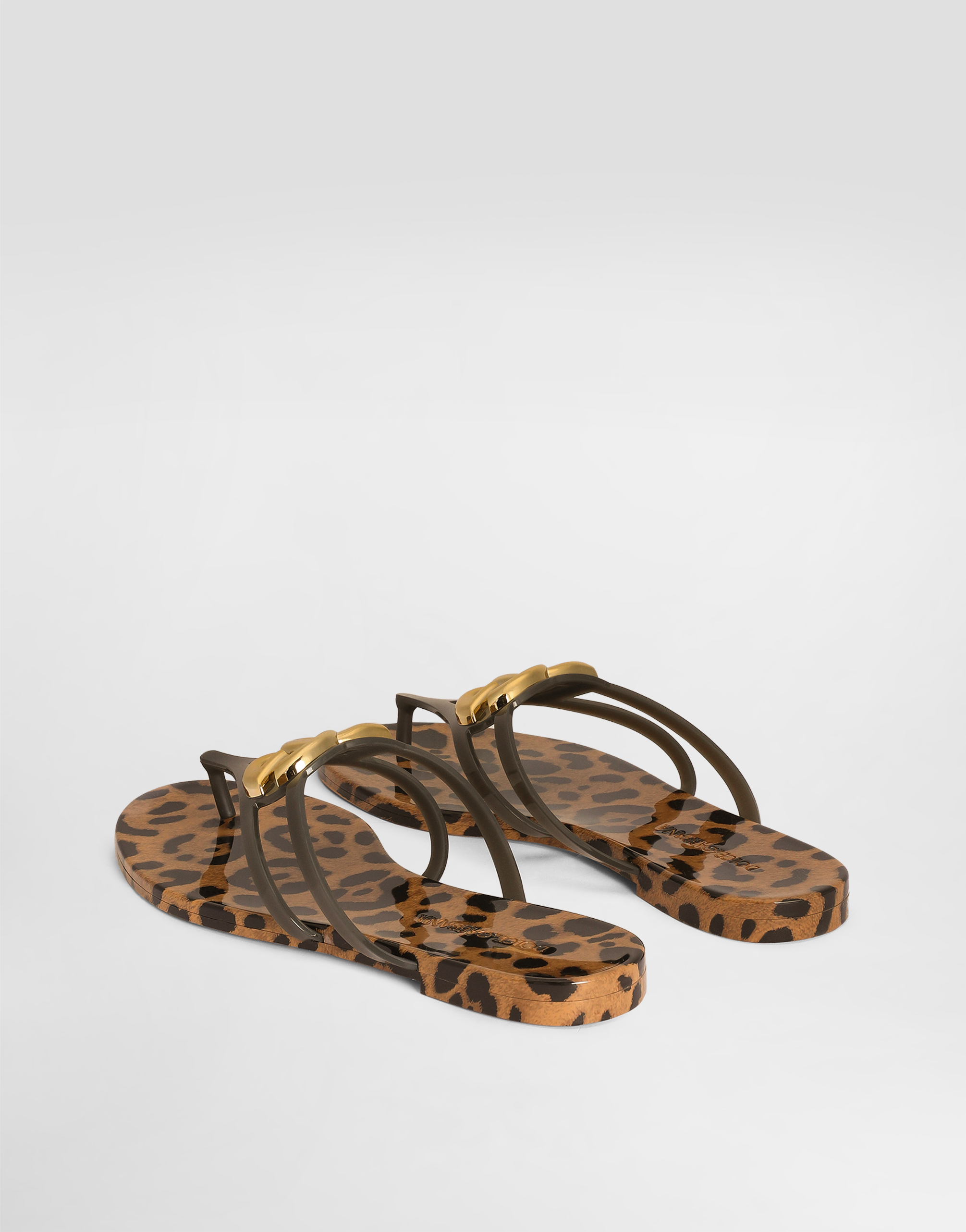  Dolce & Gabbana Rubber Beachwear Slides With Logo And Leo Print - Frau Pantoletten Und Mules Animalprint 37 