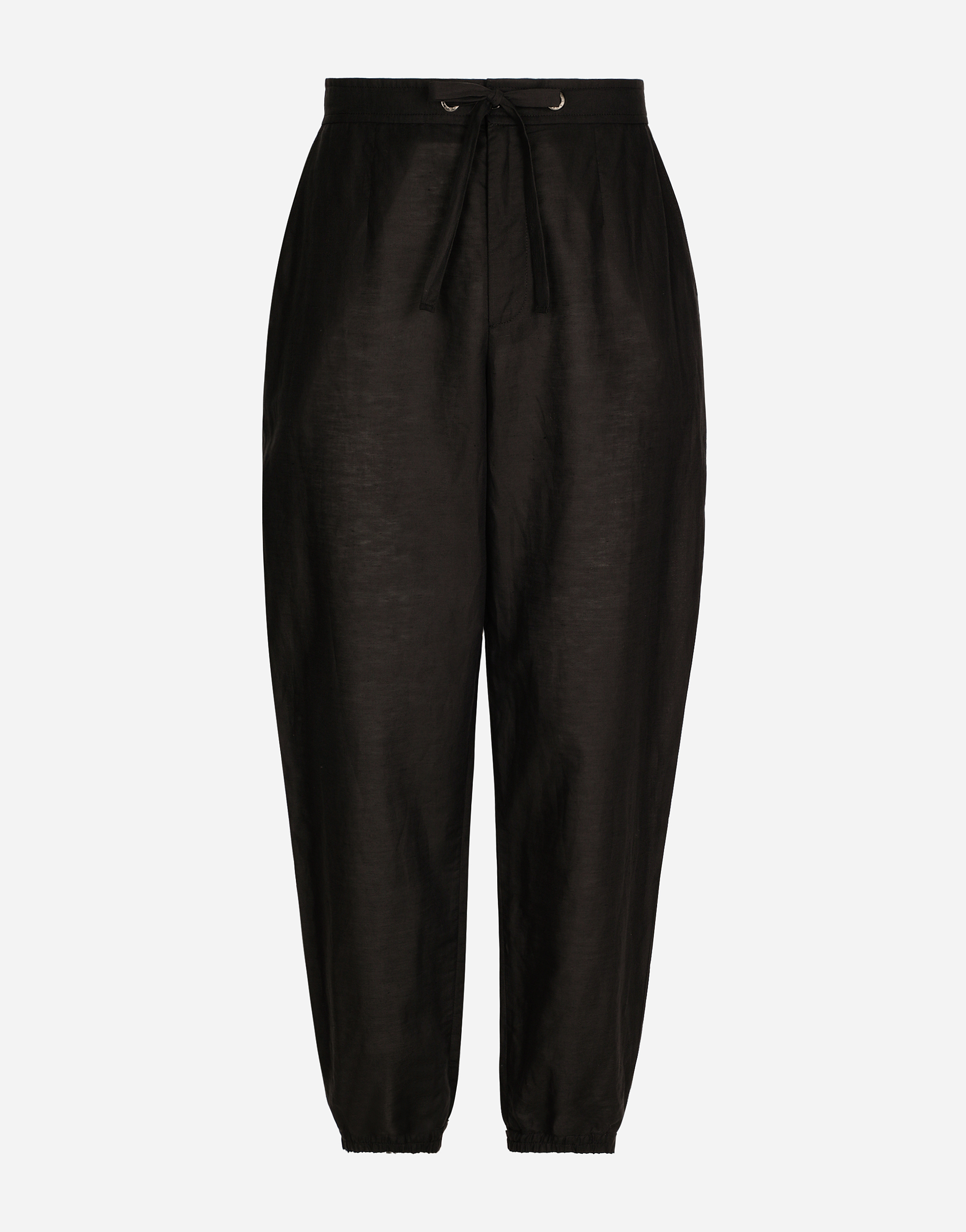 Dolce & Gabbana Linen And Cotton Jogging Pants With Logo Label - Man Pants And Shorts Black Linen