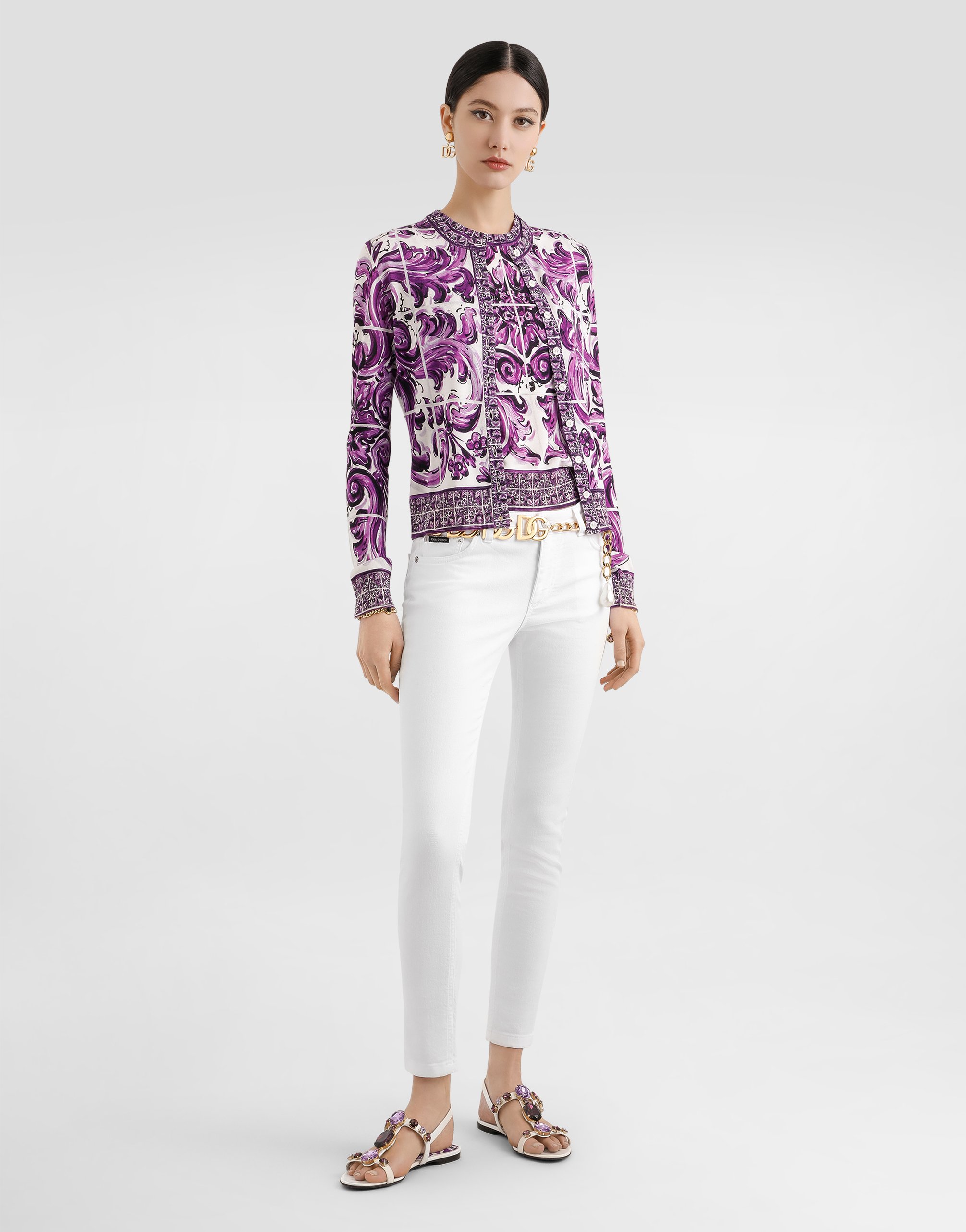 Dolce & Gabbana Dolce&gabbana Majolica Print Silk Sweater In Purple