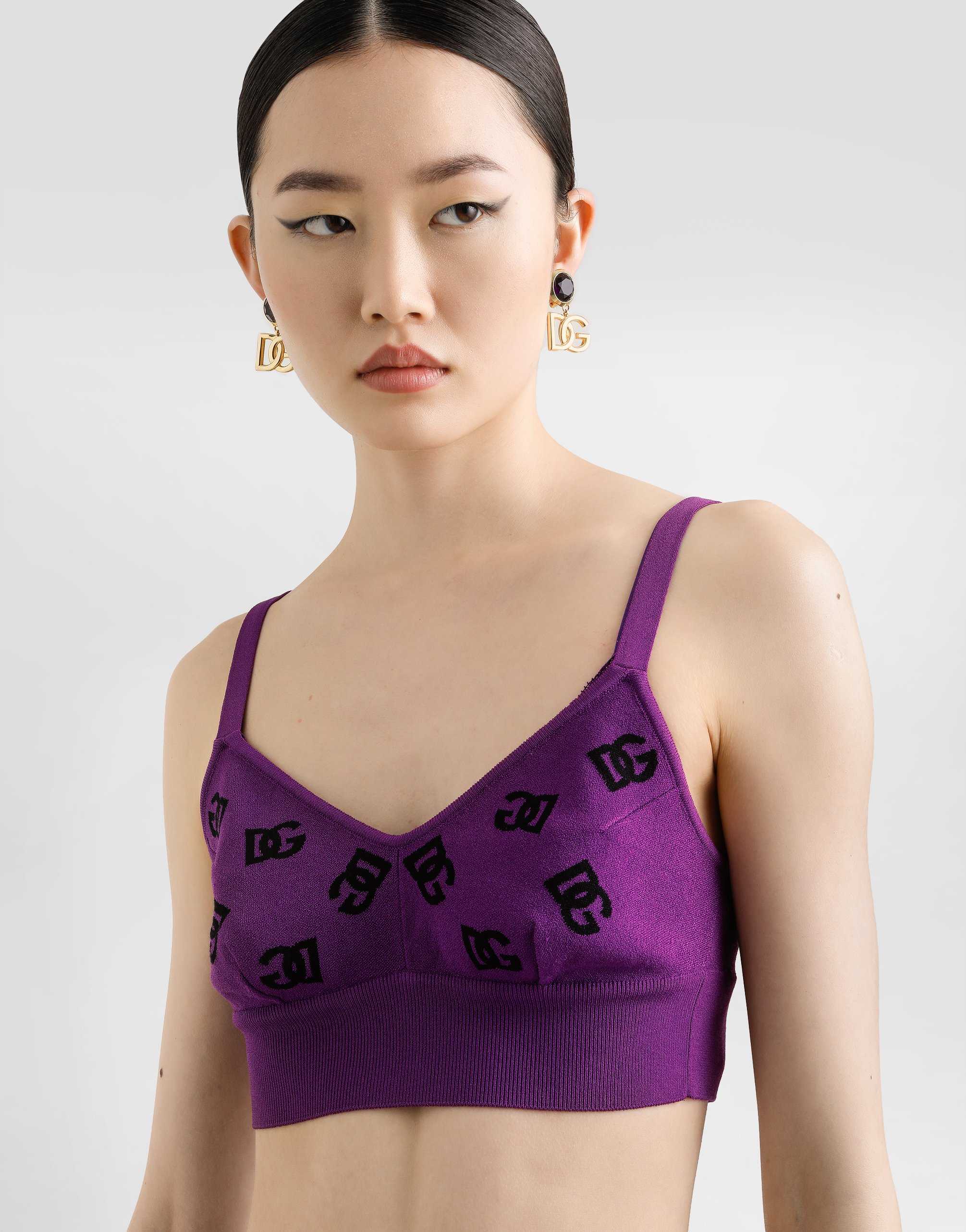 Dolce & Gabbana Viscose Bra Top With Dg Jacquard Logo In Purple