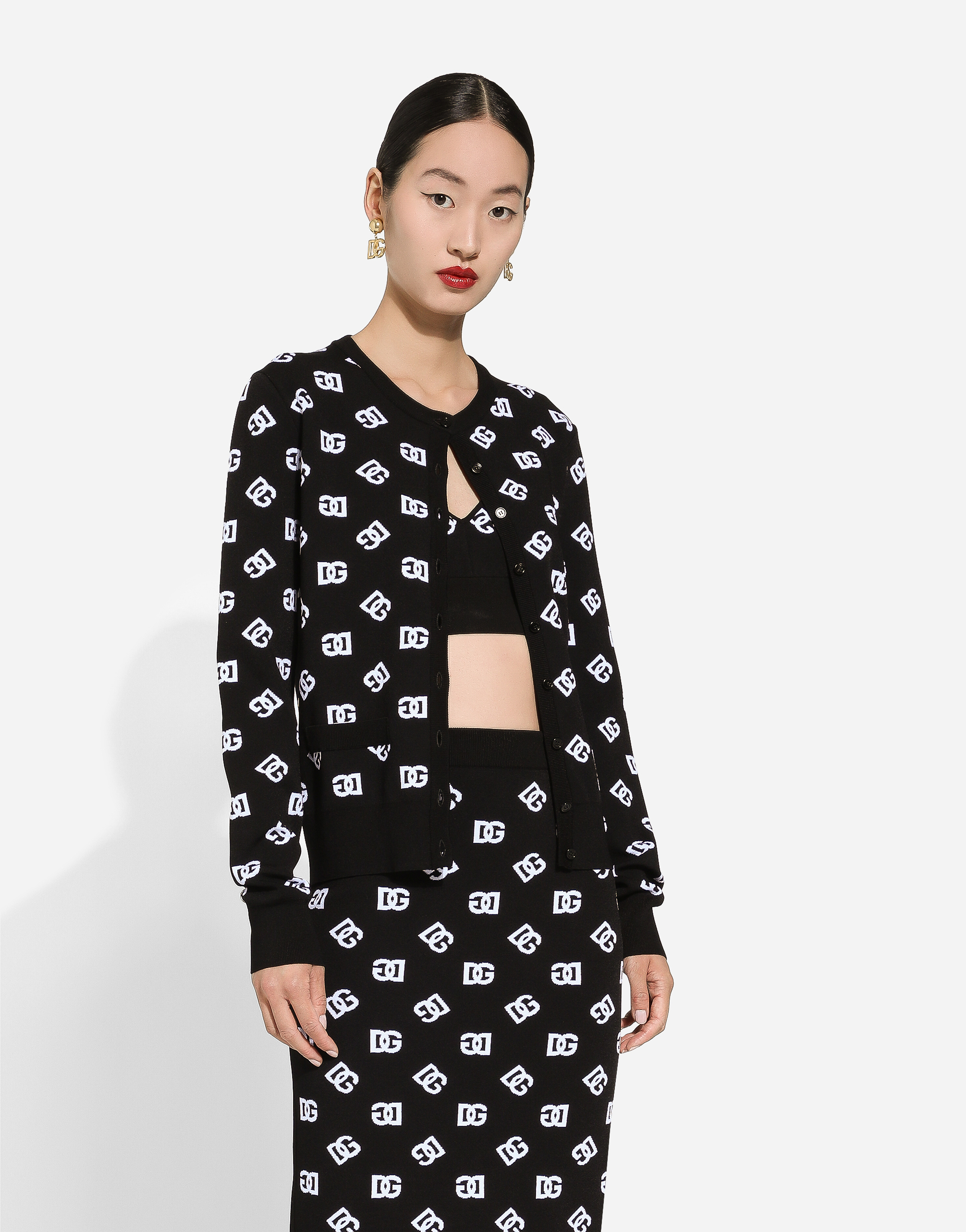 Shop Dolce & Gabbana Viscose Cardigan With Jacquard Dg Logo In Print