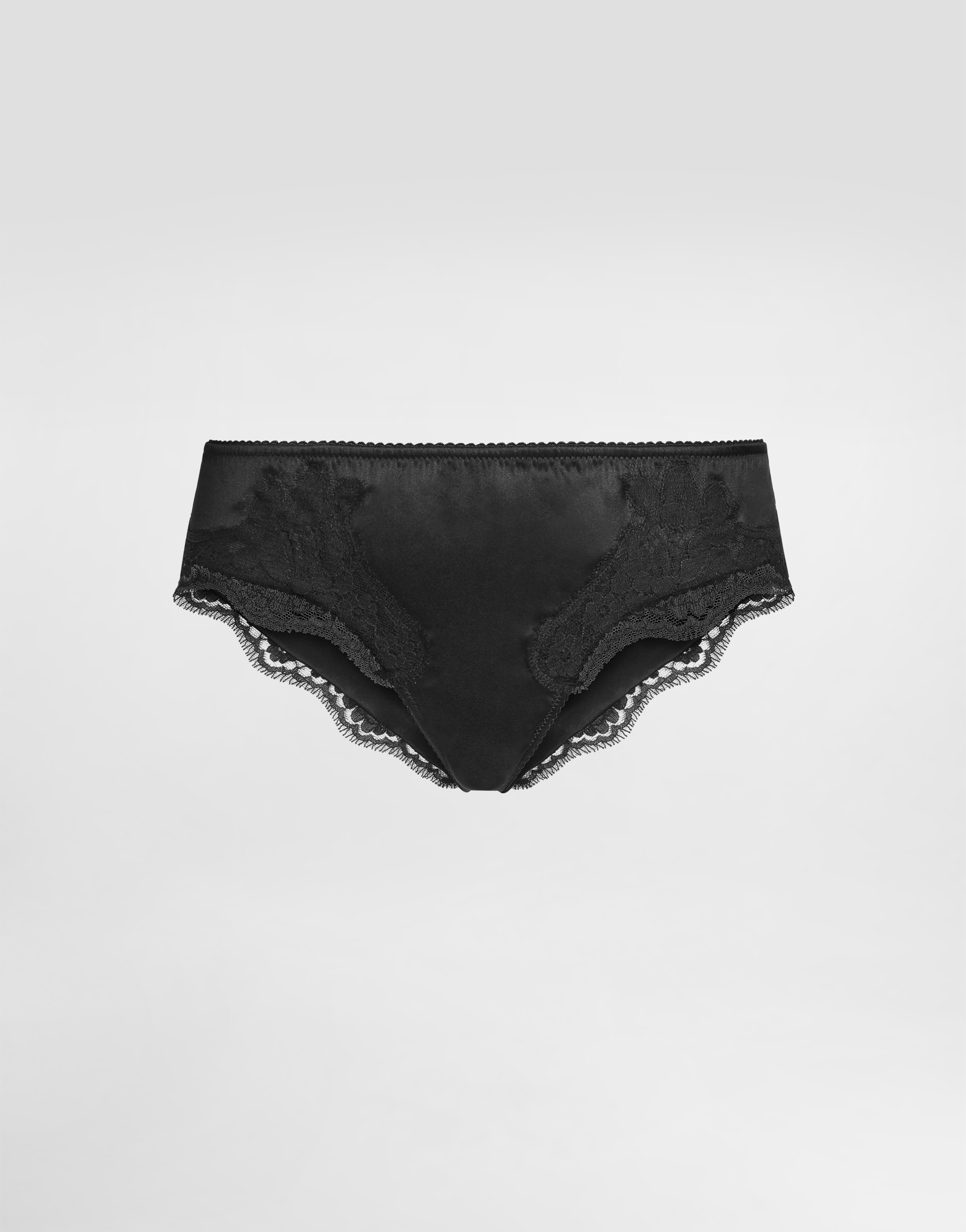 Dolce & Gabbana Lace-trimmed Silk-blend Satin Brazilian Briefs In Black