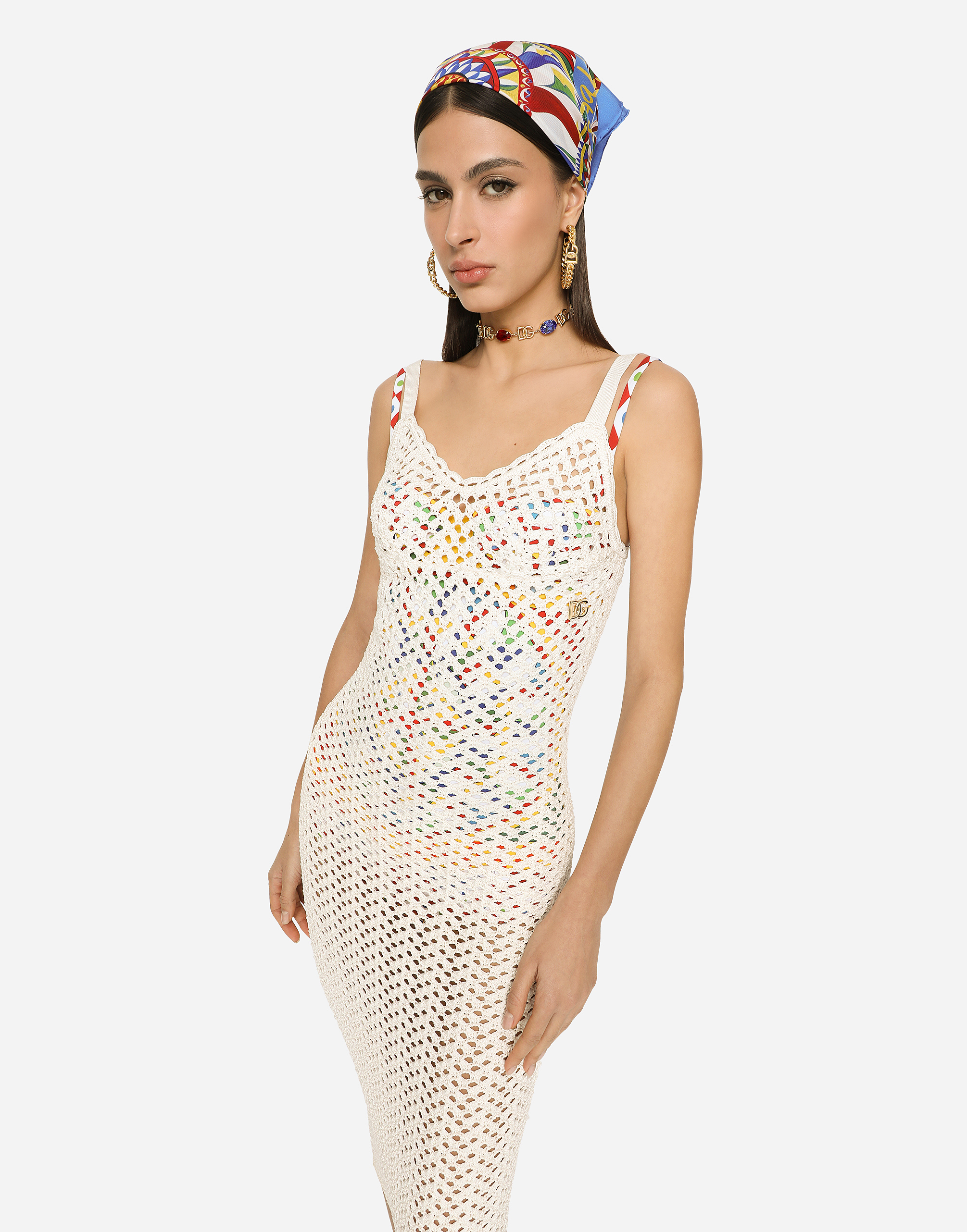 Shop Dolce & Gabbana Crochet Slip Dress In White