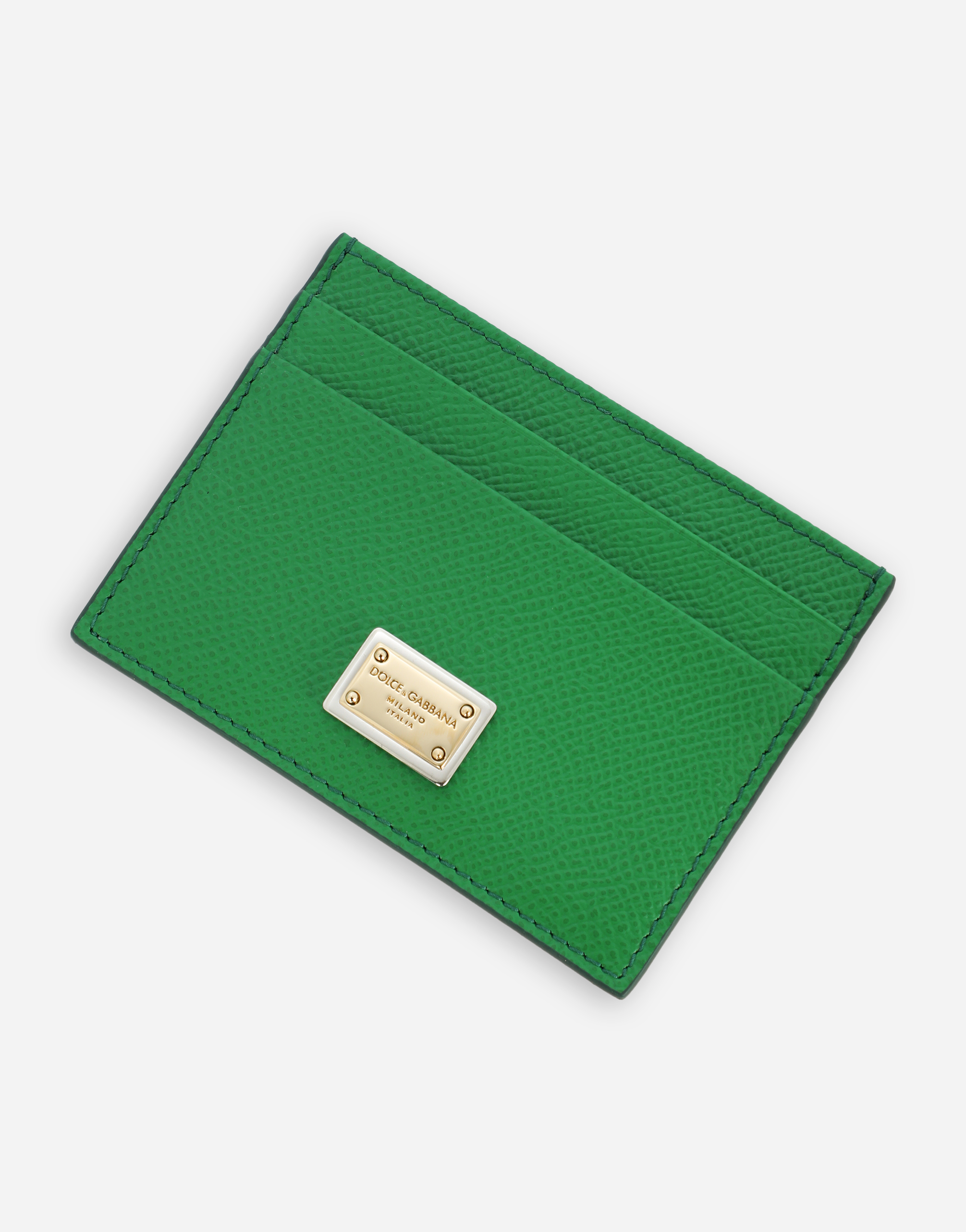 Shop Dolce & Gabbana Dauphine Calfskin Card Holder With Branded Tag In Green