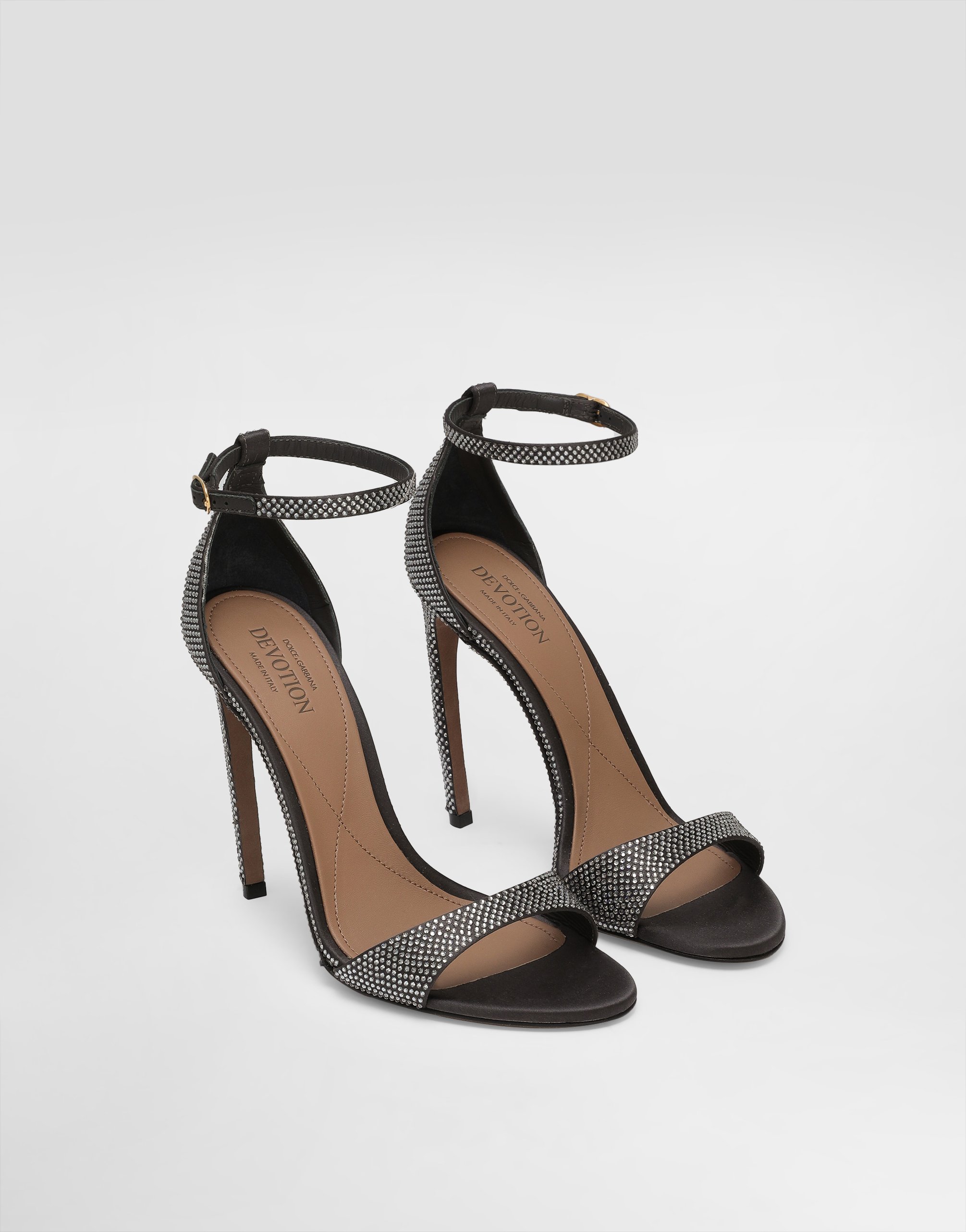 Silk satin sandals with rhinestones