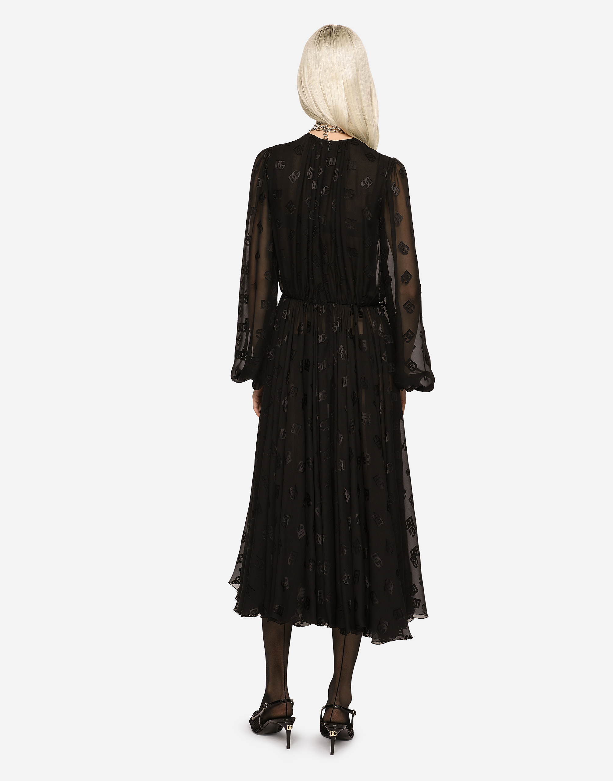 Dolce & Gabbana Devoré Satin Dress With All-over Dg Logo In Black
