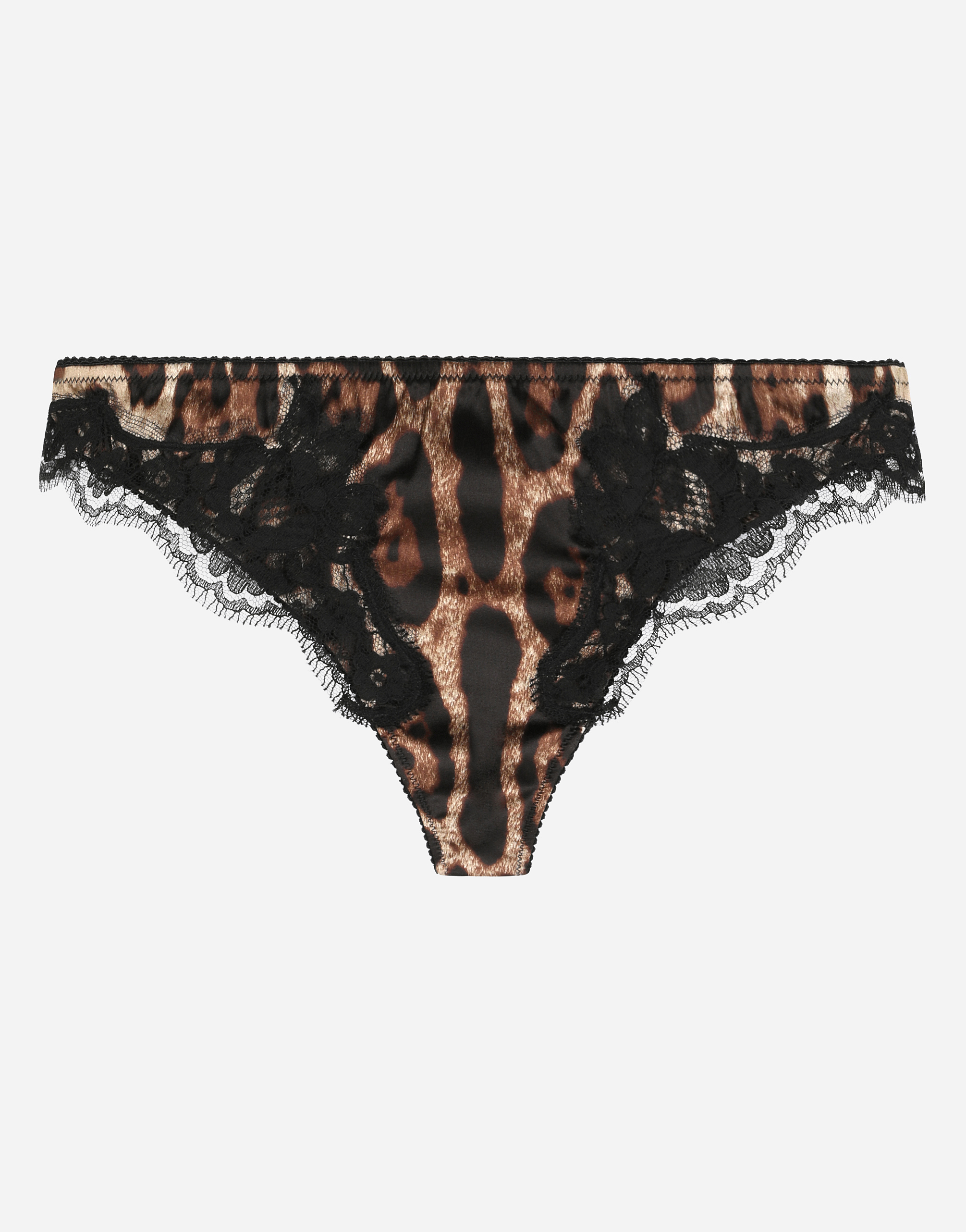 Leopard-print satin thong with lace detailing in ANIMAL PRINT for Women