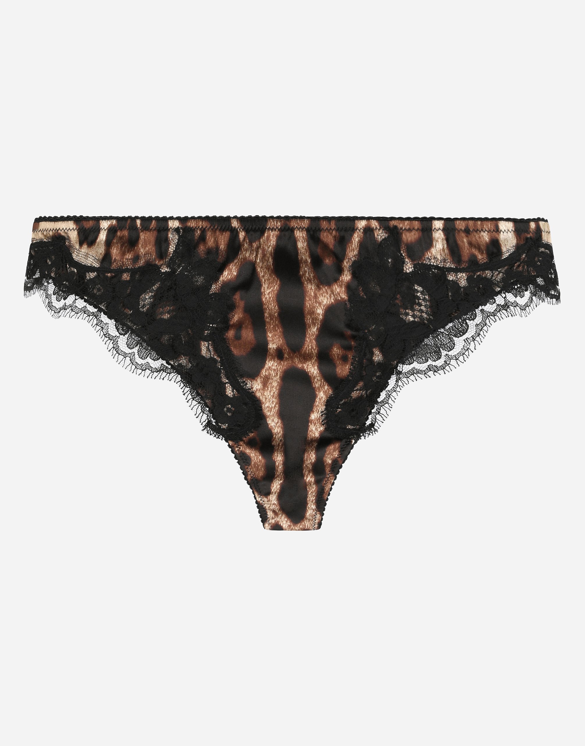 Dolce & Gabbana Leopard-print Satin Thong With Lace Detailing In Animal Print