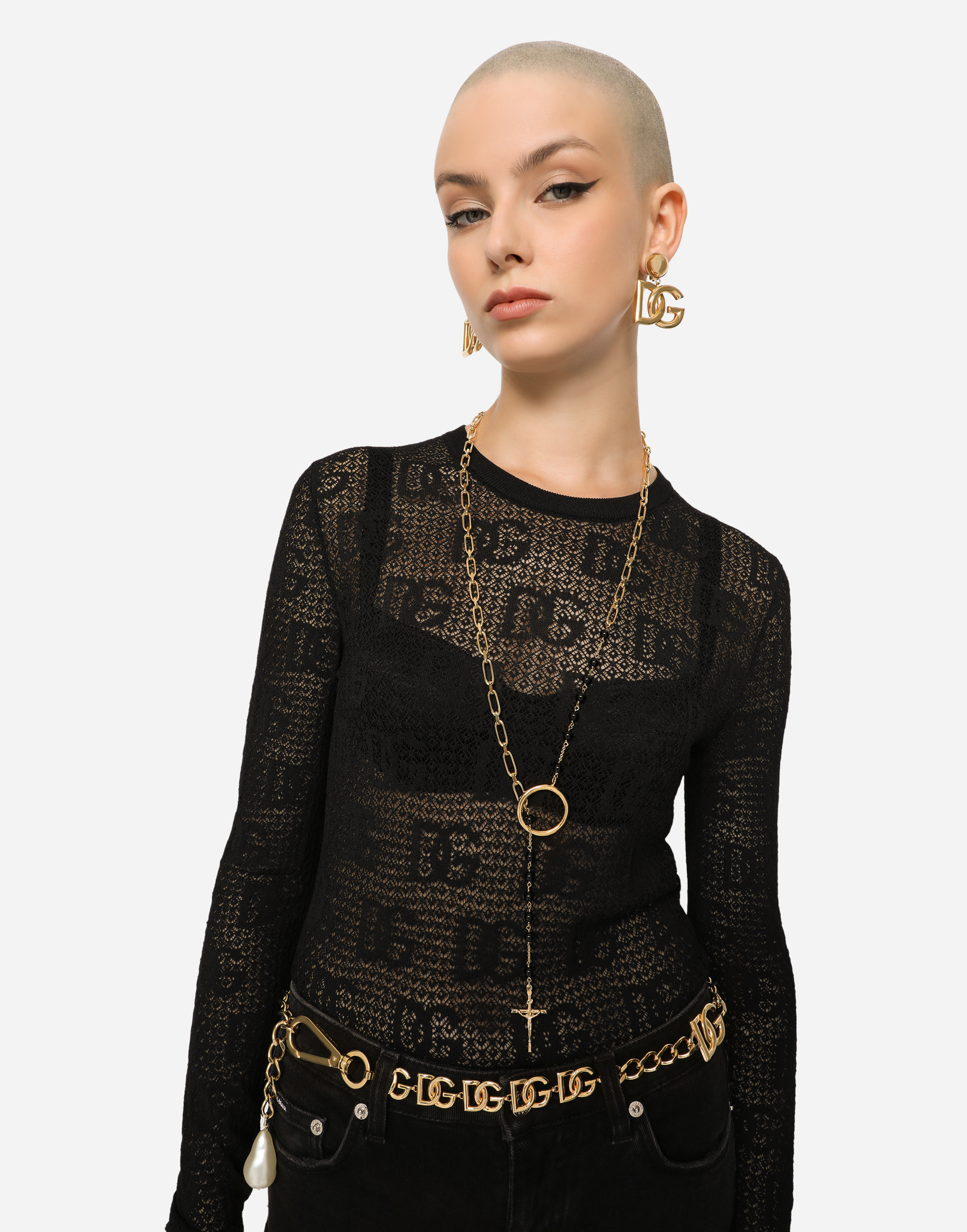 Rosary necklace with chain detailing