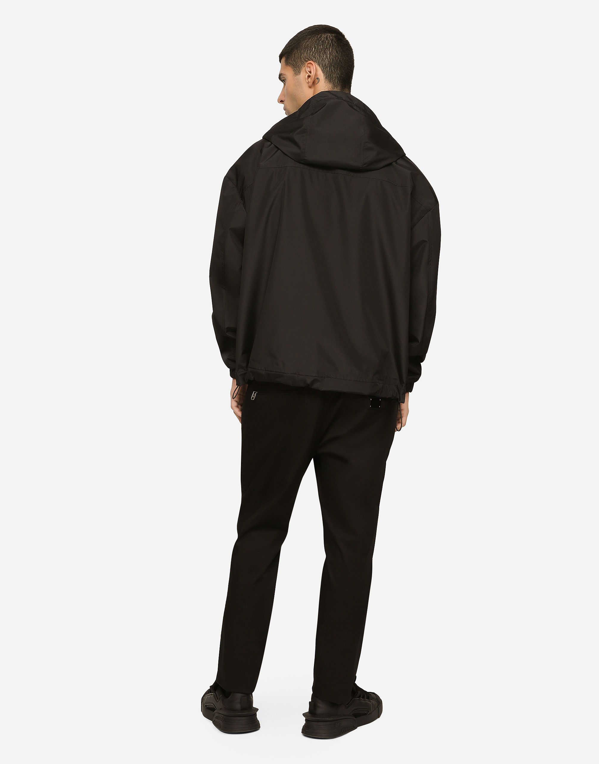 Dolce & Gabbana Nylon Jacket With Hood And Branded Tag In Black