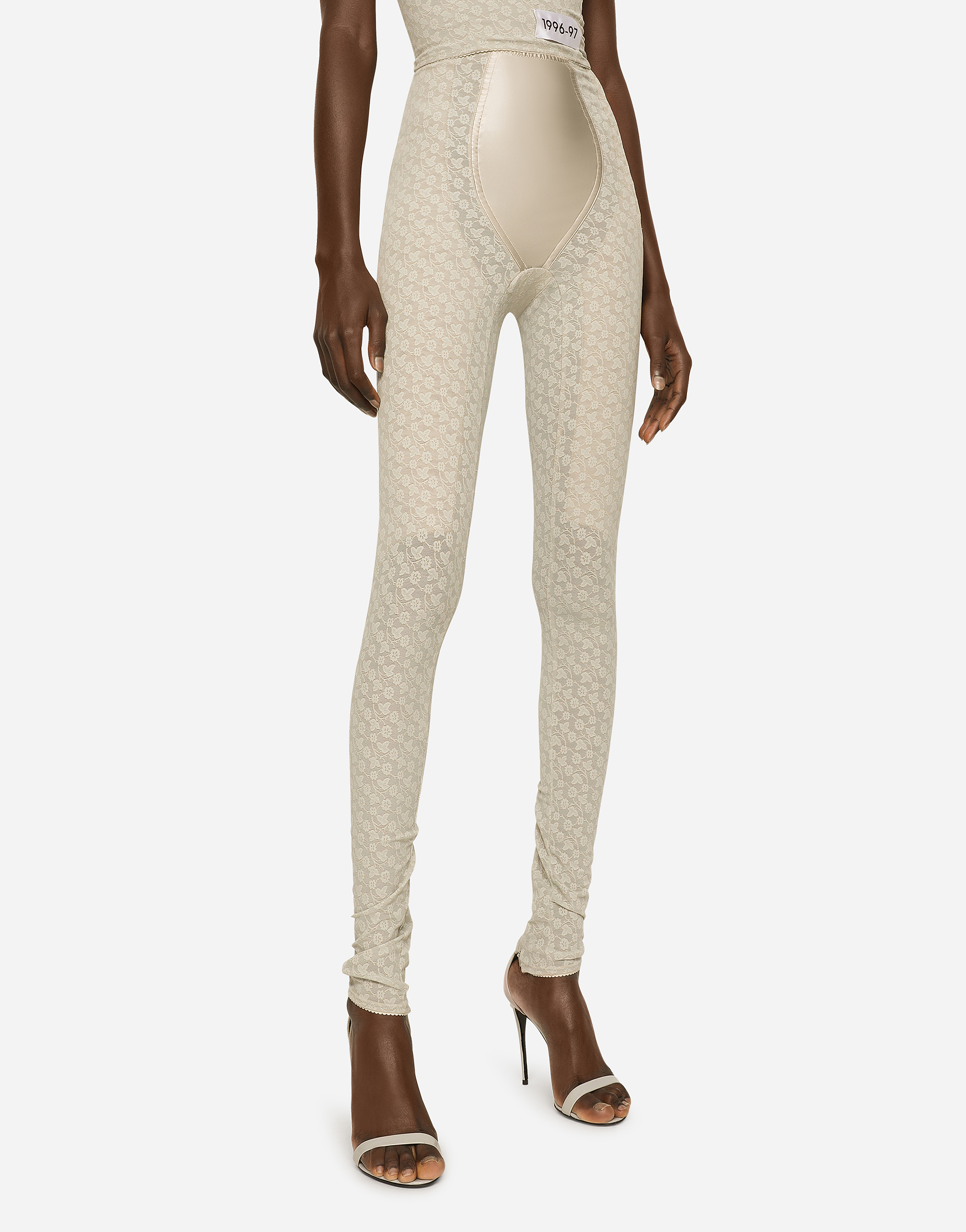 DOLCE & GABBANA FLORAL JACQUARD MARQUISETTE AND SATIN LEGGINGS