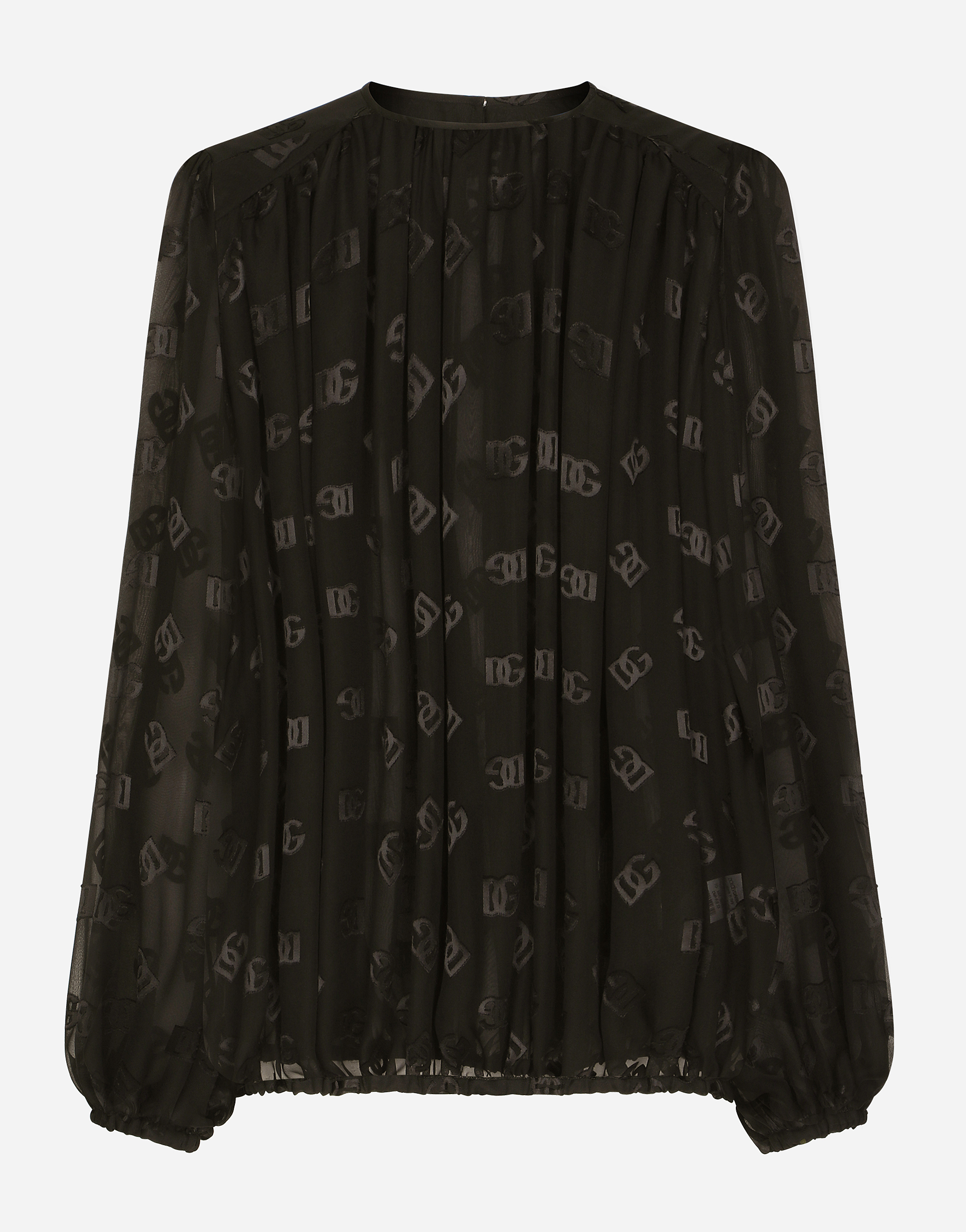 Dolce & Gabbana Logo Jacquard Bishop Sleeves Blouse In Black