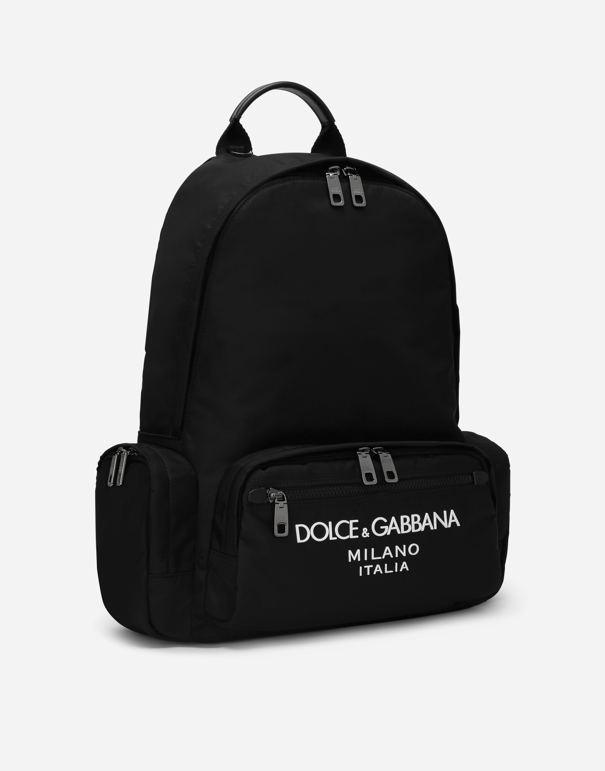 Shop Dolce & Gabbana Nylon Backpack With Rubberized Logo In Black