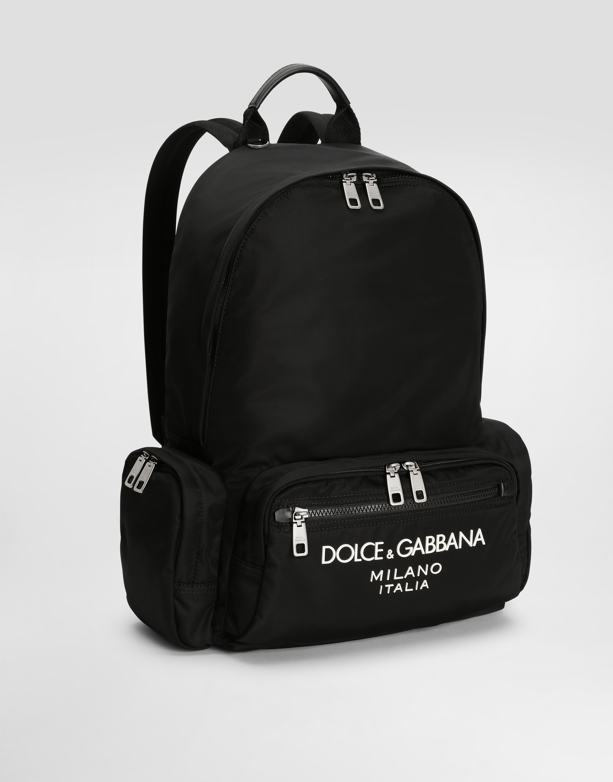 Shop Dolce & Gabbana Nylon Backpack With Rubberized Logo In Black