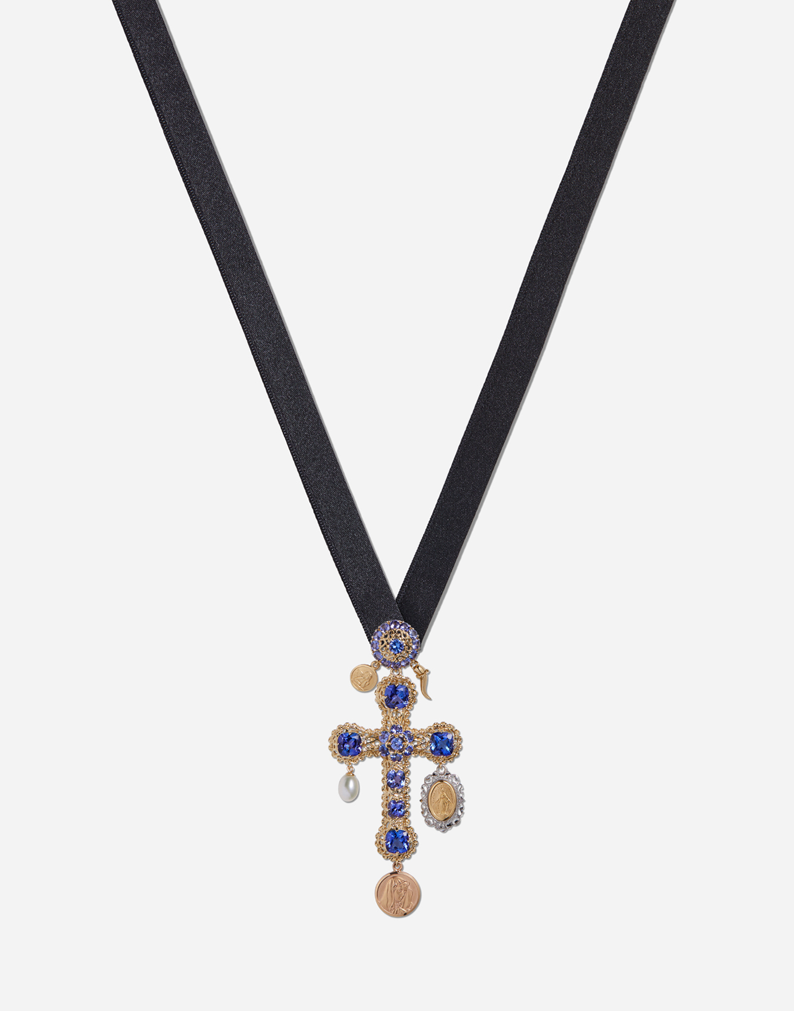 DOLCE & GABBANA TRADITION CROSS PENDANT WITH TANZANITES