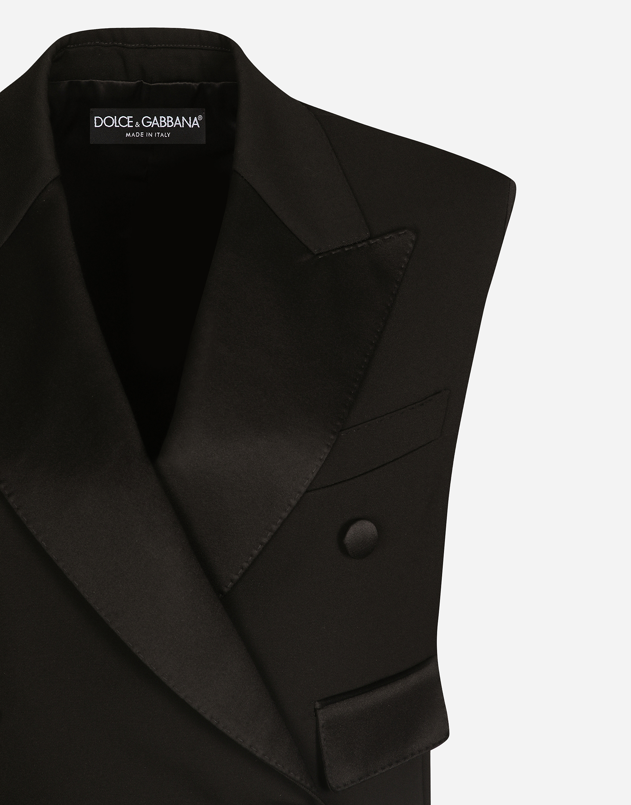 Sleeveless double-breasted wool gabardine tuxedo jacket
