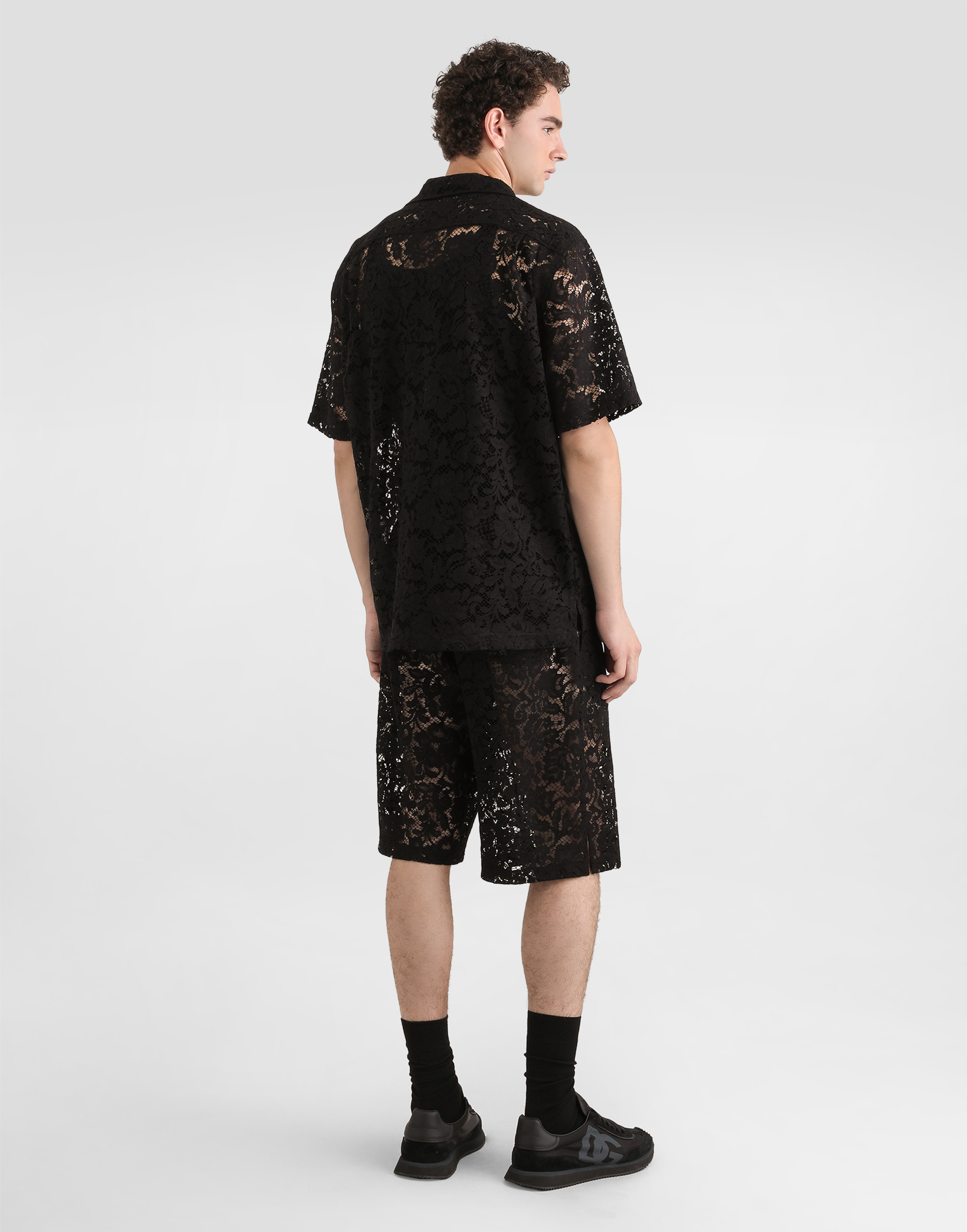 Dolce & Gabbana Lace-patterned Drawstring Shorts In Black