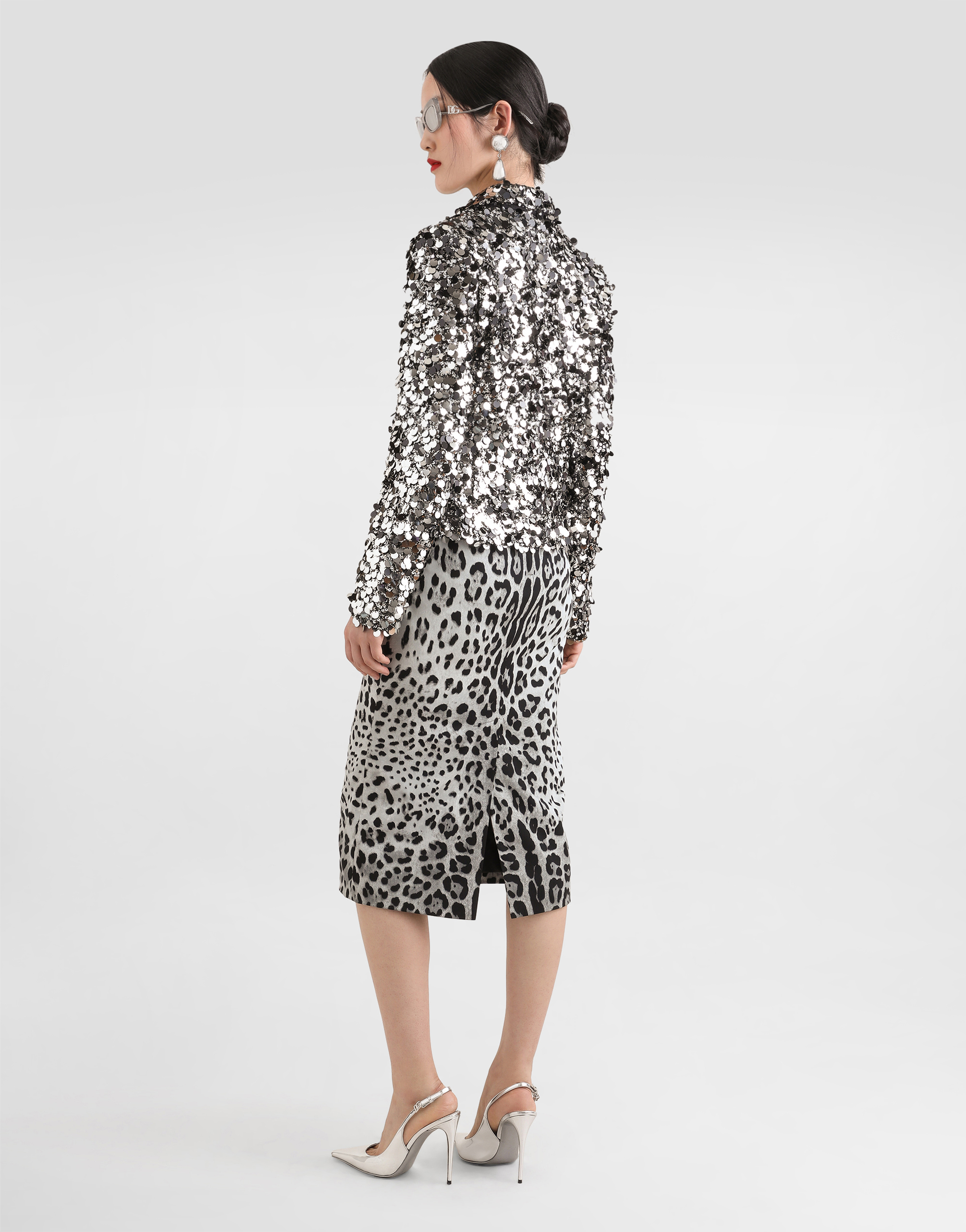 Dolce & Gabbana Short Single-breasted Jacket With Sequin Embellishment In Silver