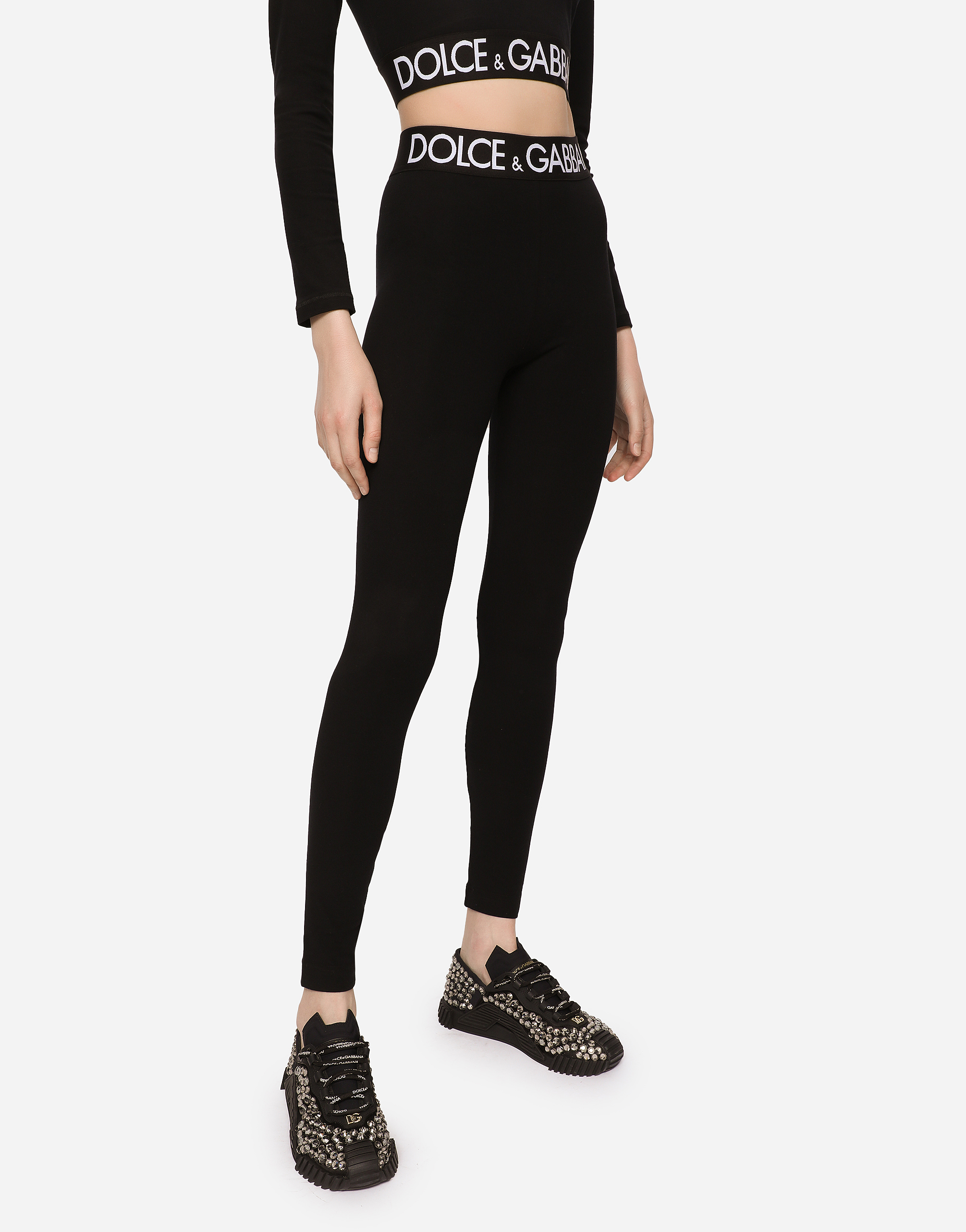 DOLCE & GABBANA JERSEY LEGGINGS WITH BRANDED ELASTIC