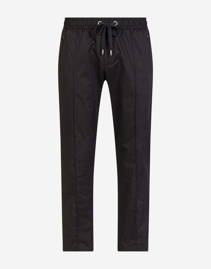 Dolce & Gabbana Stretch Cotton Jogging Pants With Plate In Black