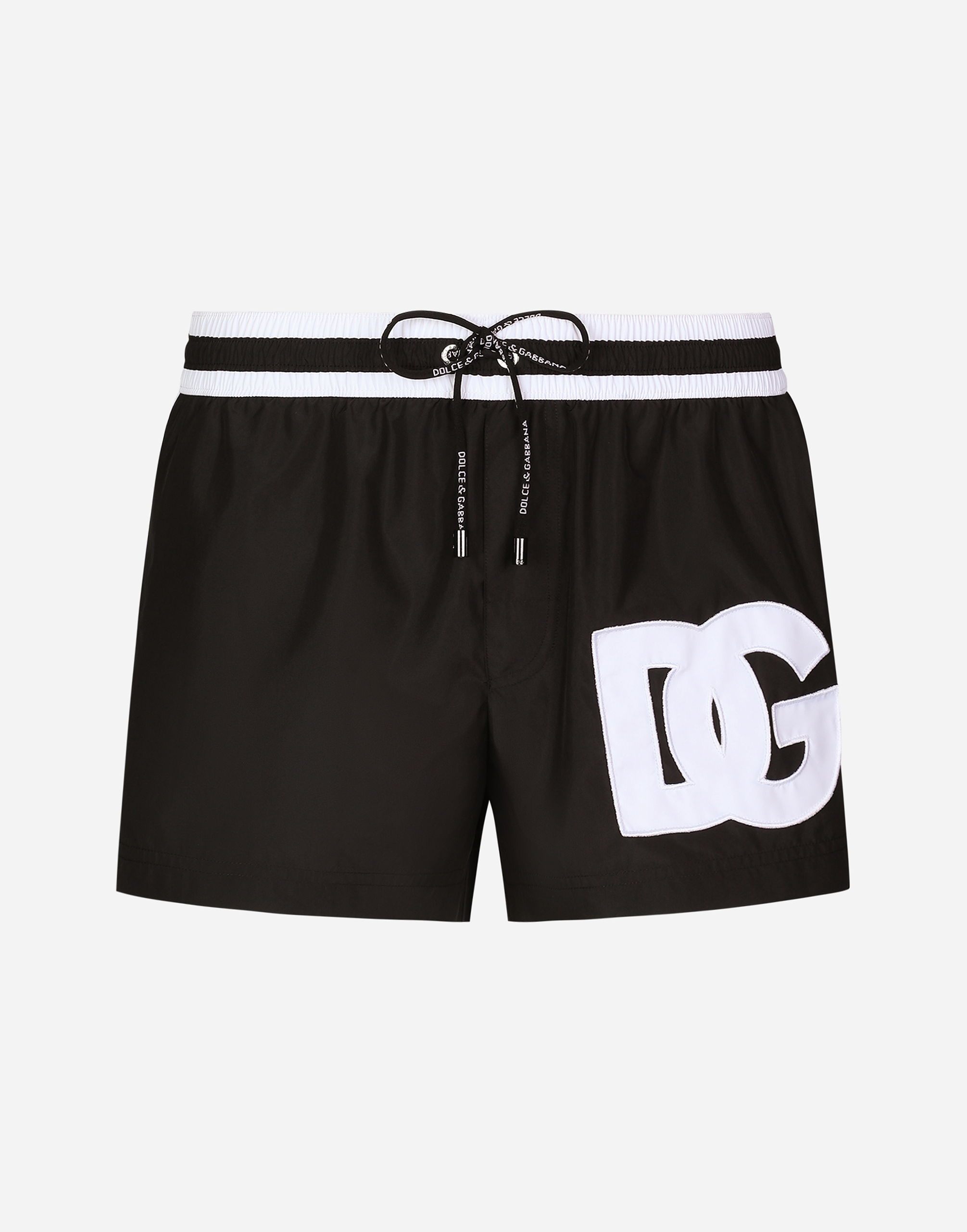 Dolce & Gabbana Short Swim Trunks With Dg Patch In Multicolor