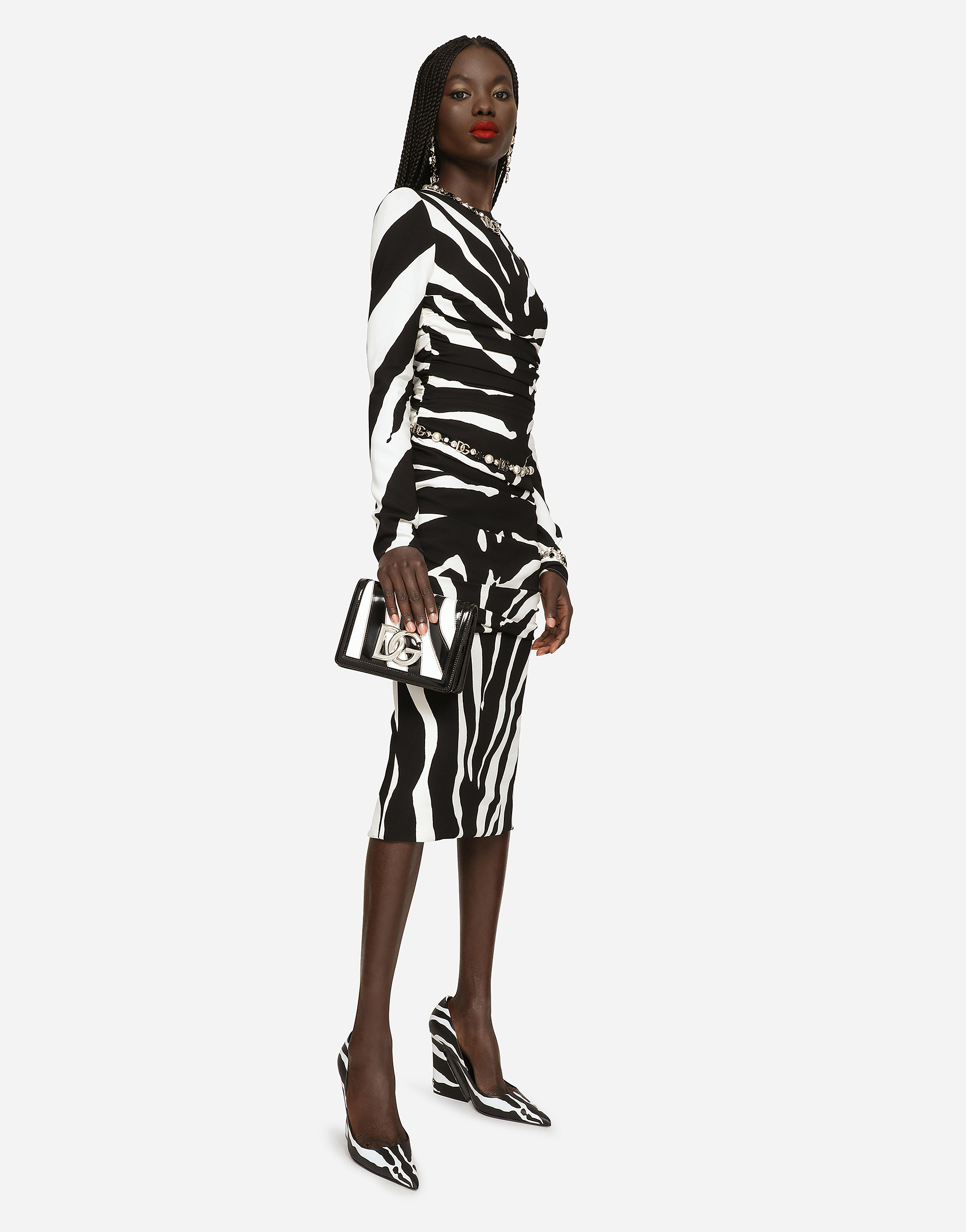 DOLCE & GABBANA ZEBRA-PRINT CADY MIDI DRESS WITH DRAPING