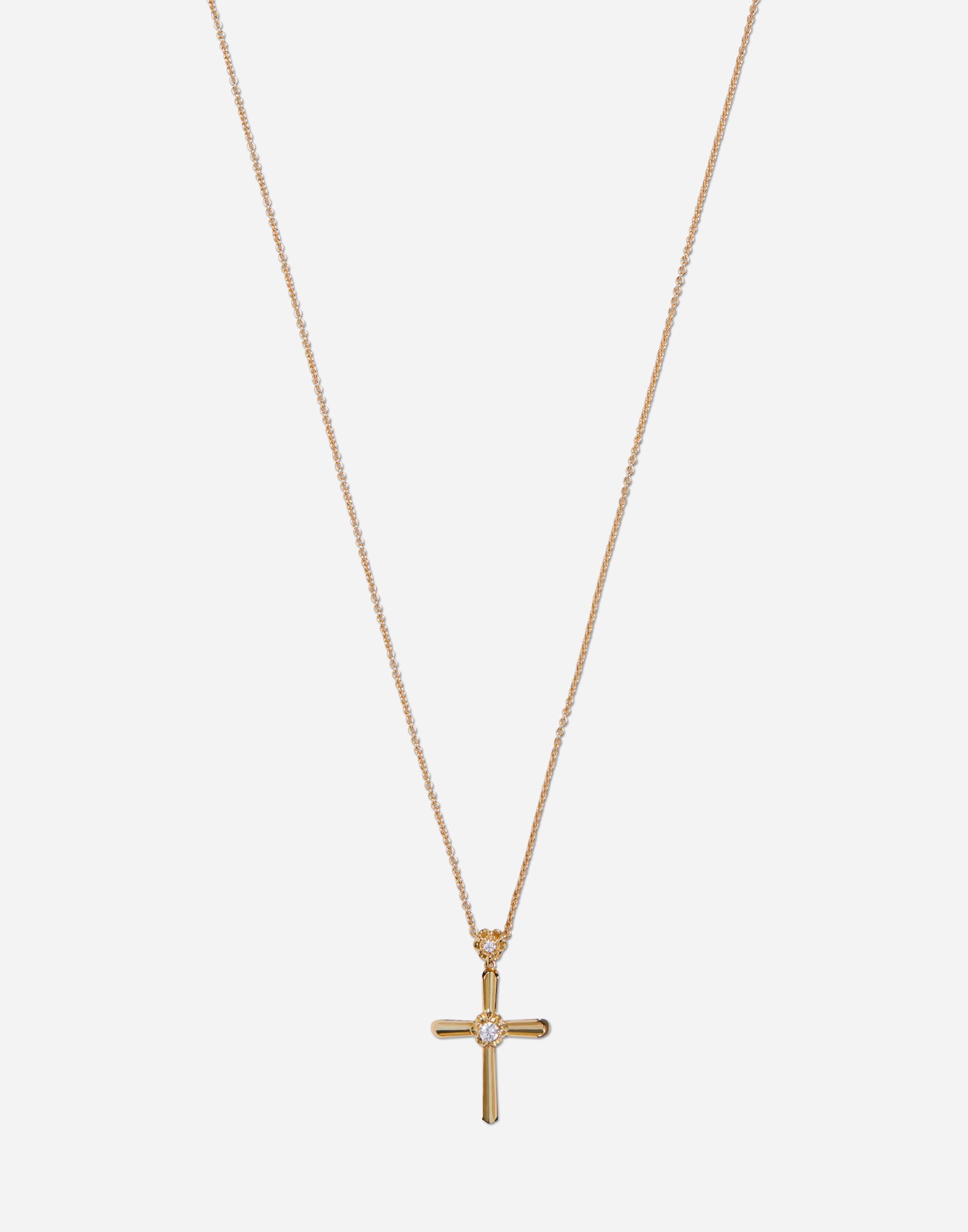 Shop Dolce & Gabbana Family Cross Pendant With Diamonds On Yellow Gold Chain