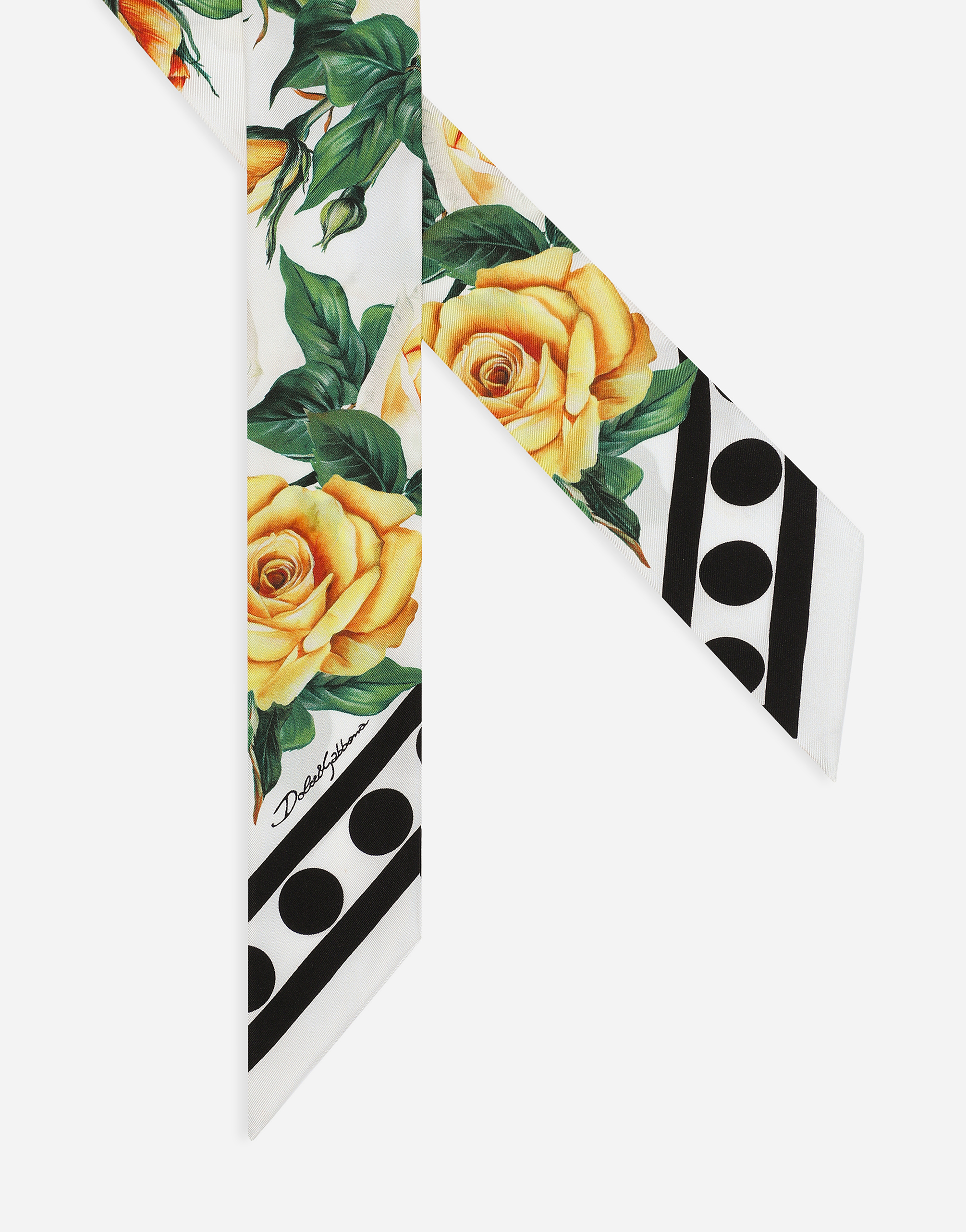 Shop Dolce & Gabbana Twill Headscarf With Yellow Rose Print