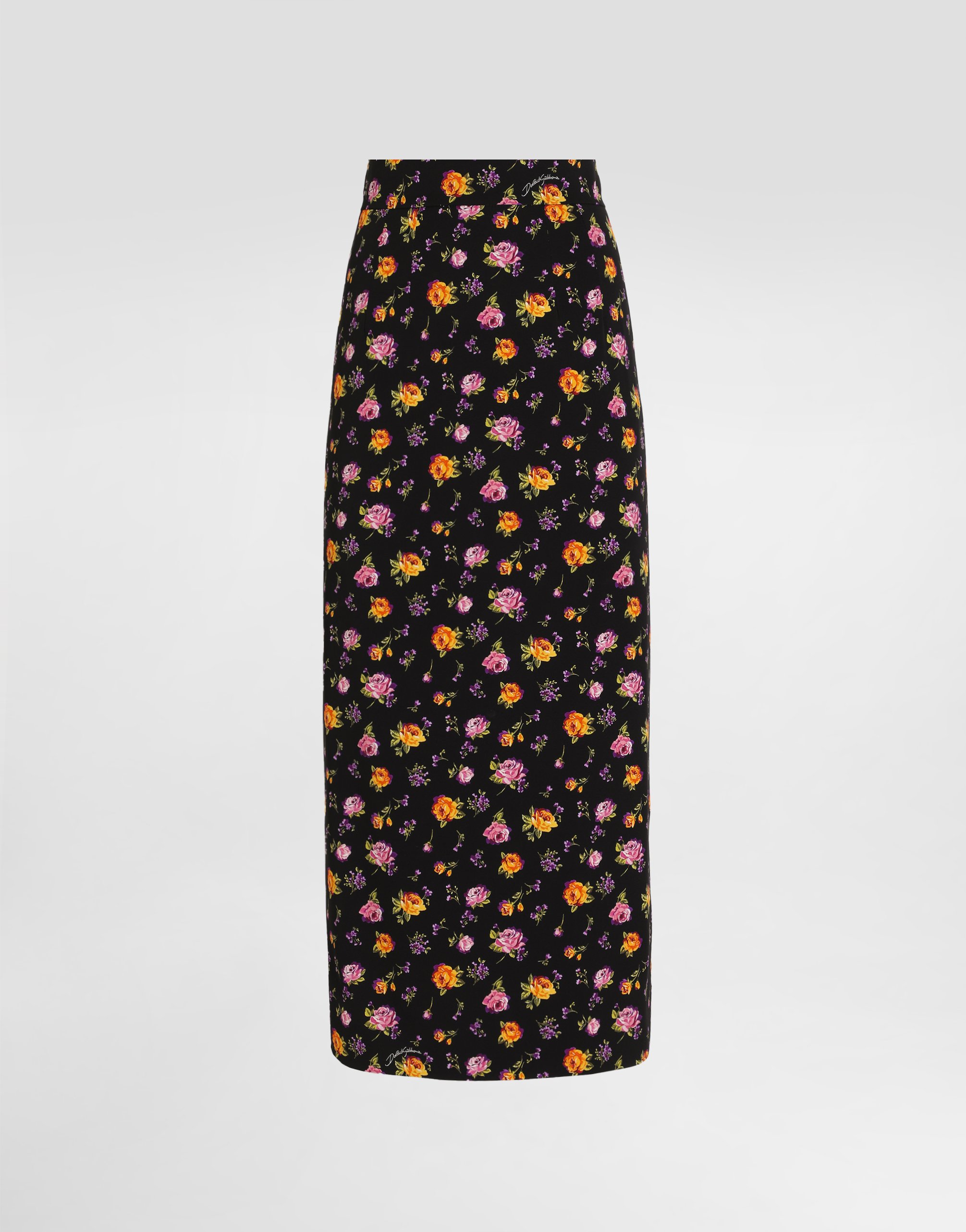 Dolce & Gabbana Small Rose Bouquets-print Straight Charmeuse Skirt In Multi