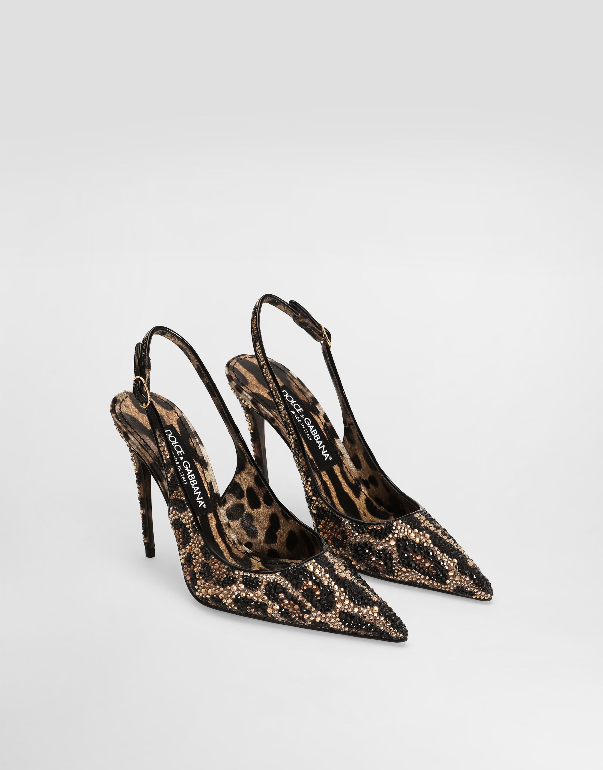  Dolce & Gabbana Dolce & Gabbana Satin Slingbacks With Fusible Rhinestones - Woman Pumps And Slingback Animal Print Satin 36 