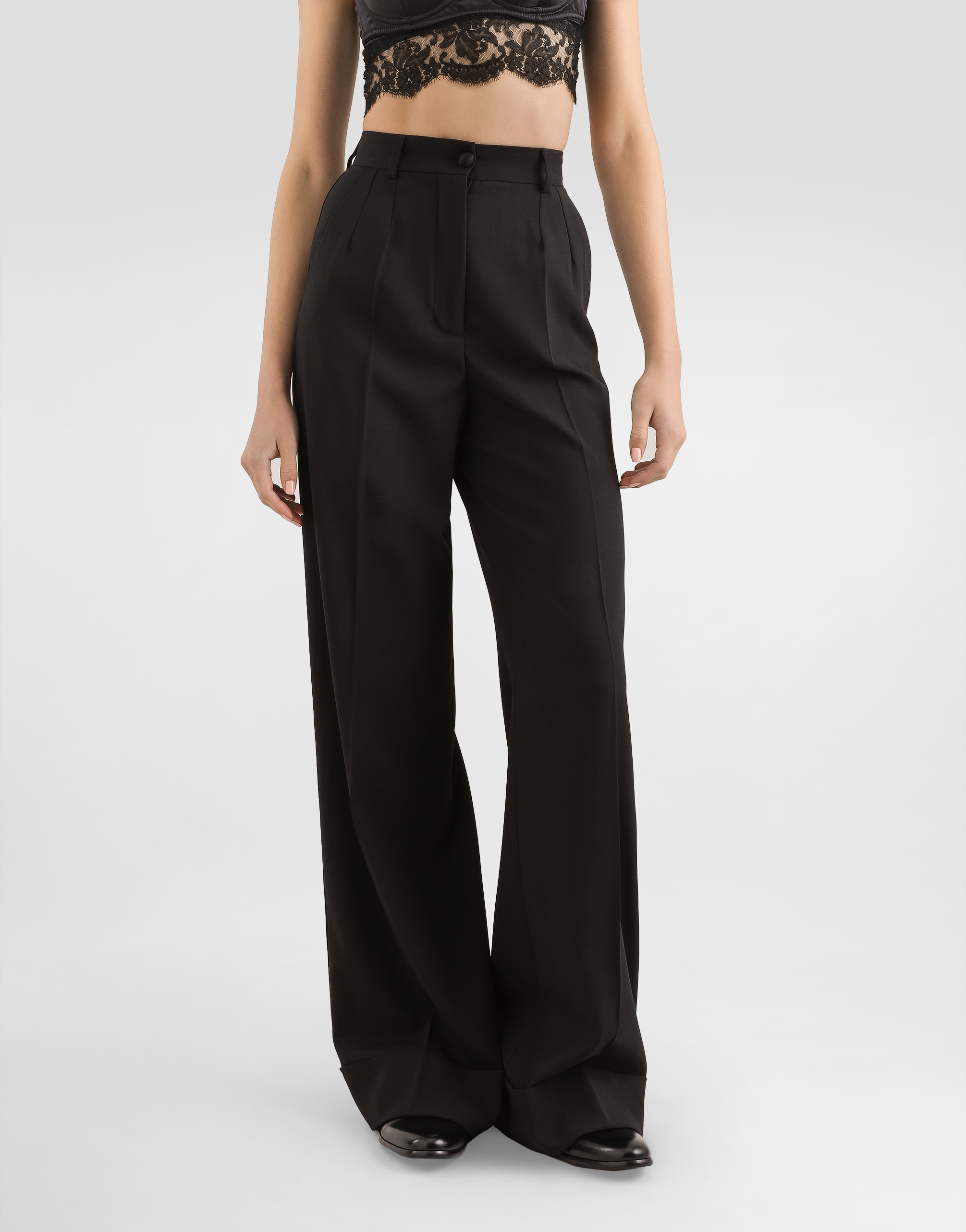 Dolce & Gabbana Flared Woolen Pants In Black