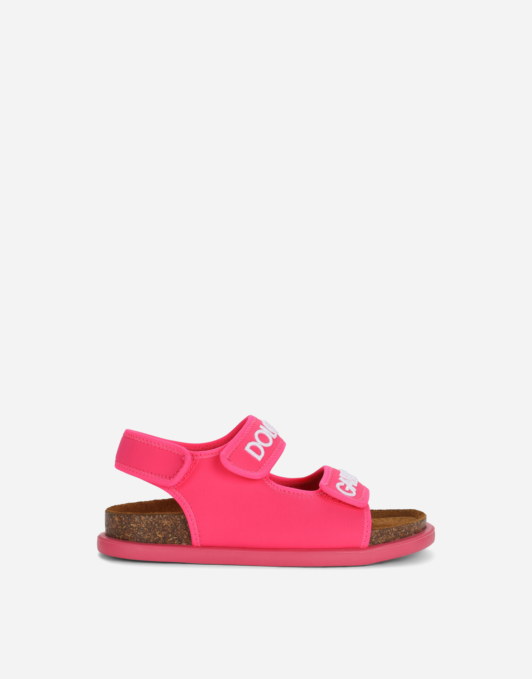 Dolce & Gabbana Kids' Technical Fabric Sandals With Logo Embroidery In Pink