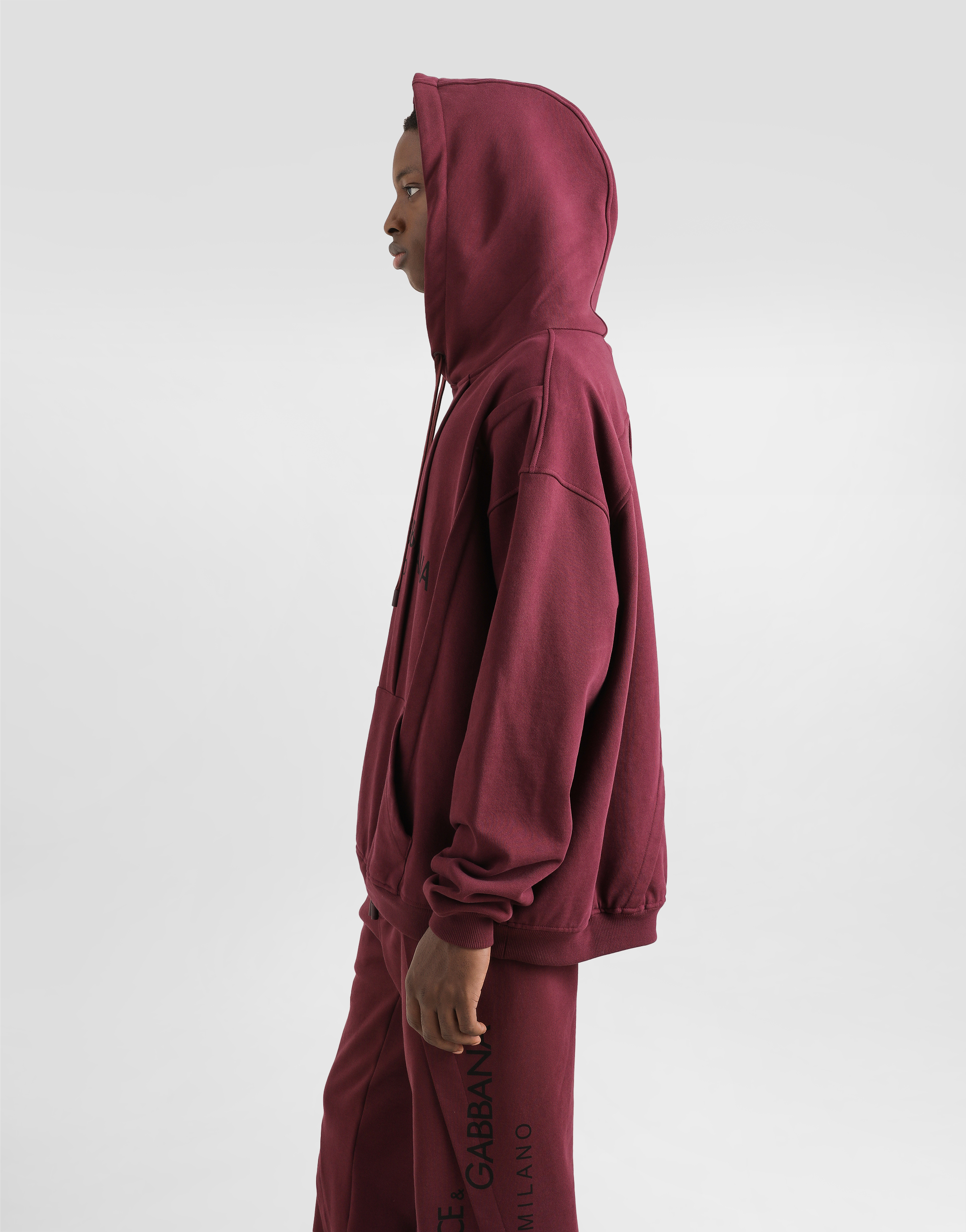 Dolce & Gabbana Sweat-shirt En Coton Avec Capuche Et Logo In Bordeaux