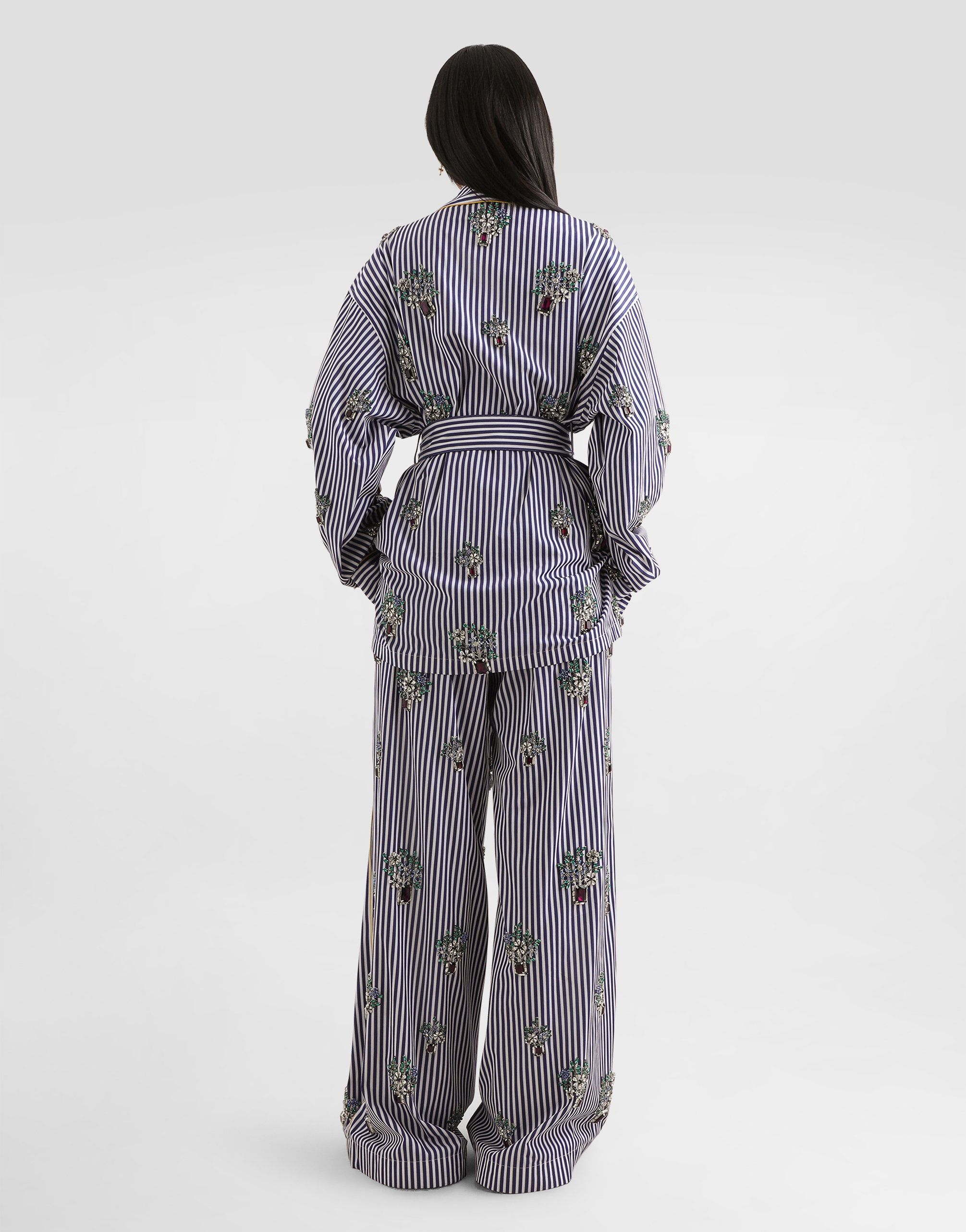  Dolce & Gabbana Poplin Trousers With Crystal Flower Embroidery - Woman Pants And Shorts Multi-colored 42 