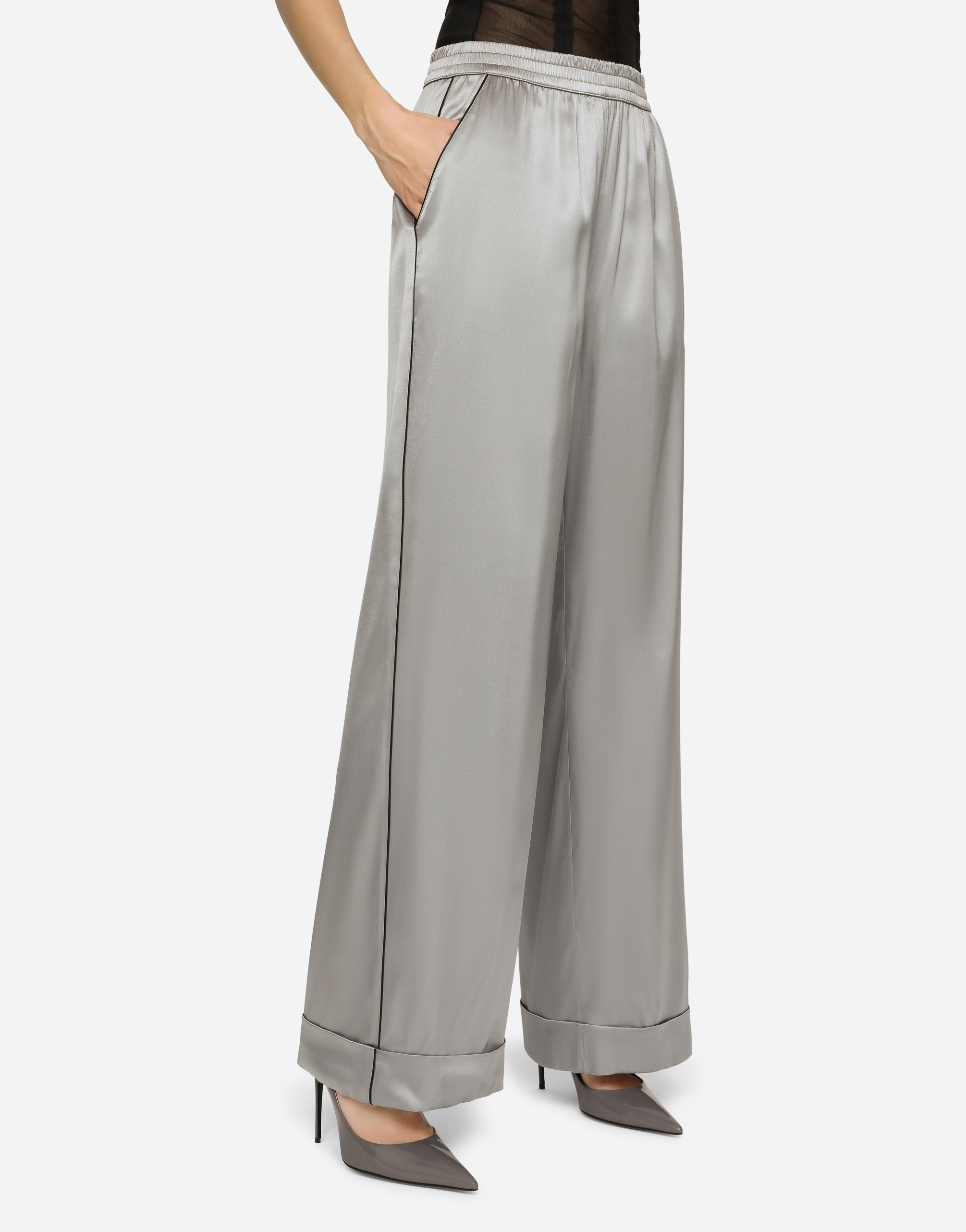 DOLCE & GABBANA SATIN PAJAMA PANTS WITH PIPING