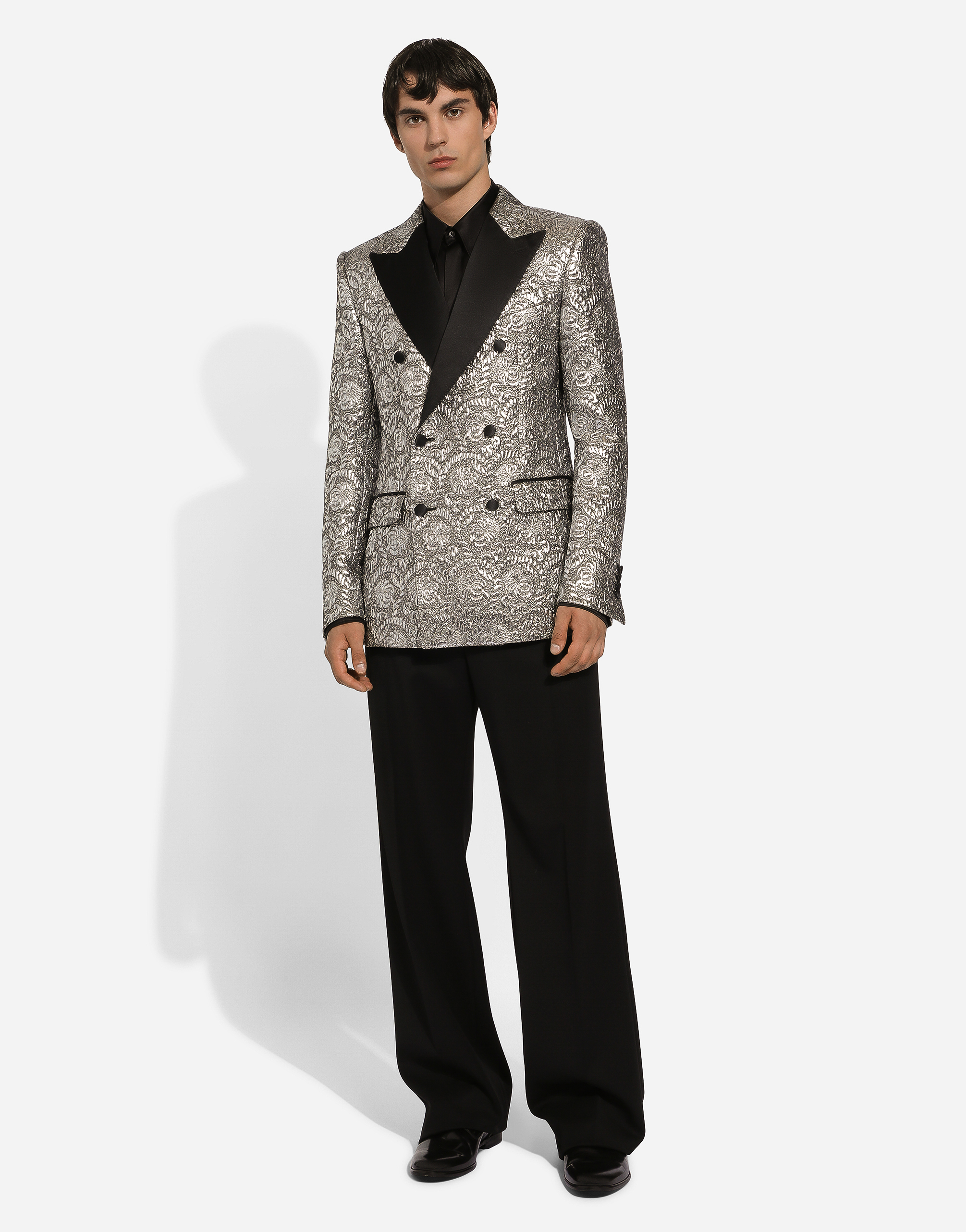  Dolce & Gabbana Sicilia Double-breasted Lamé Jacquard Tuxedo Jacket - Man Suits And Blazers Silver 46 