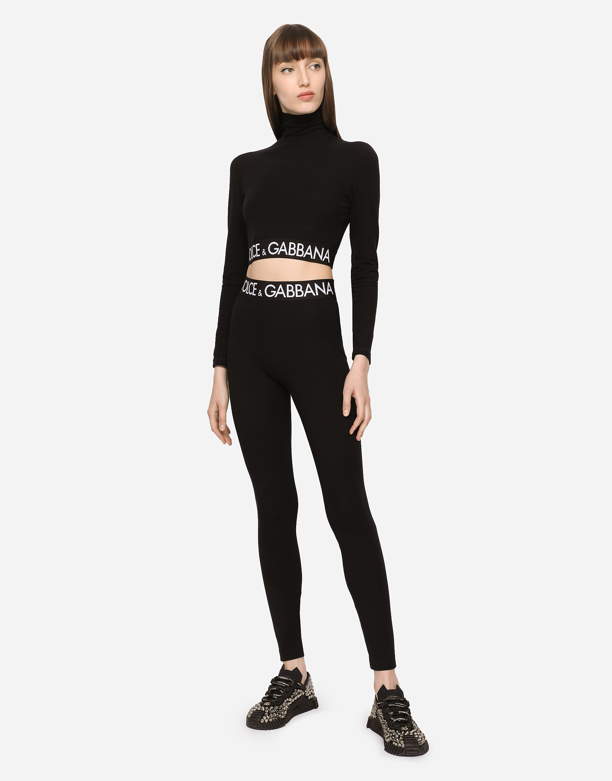 DOLCE & GABBANA JERSEY LEGGINGS WITH BRANDED ELASTIC