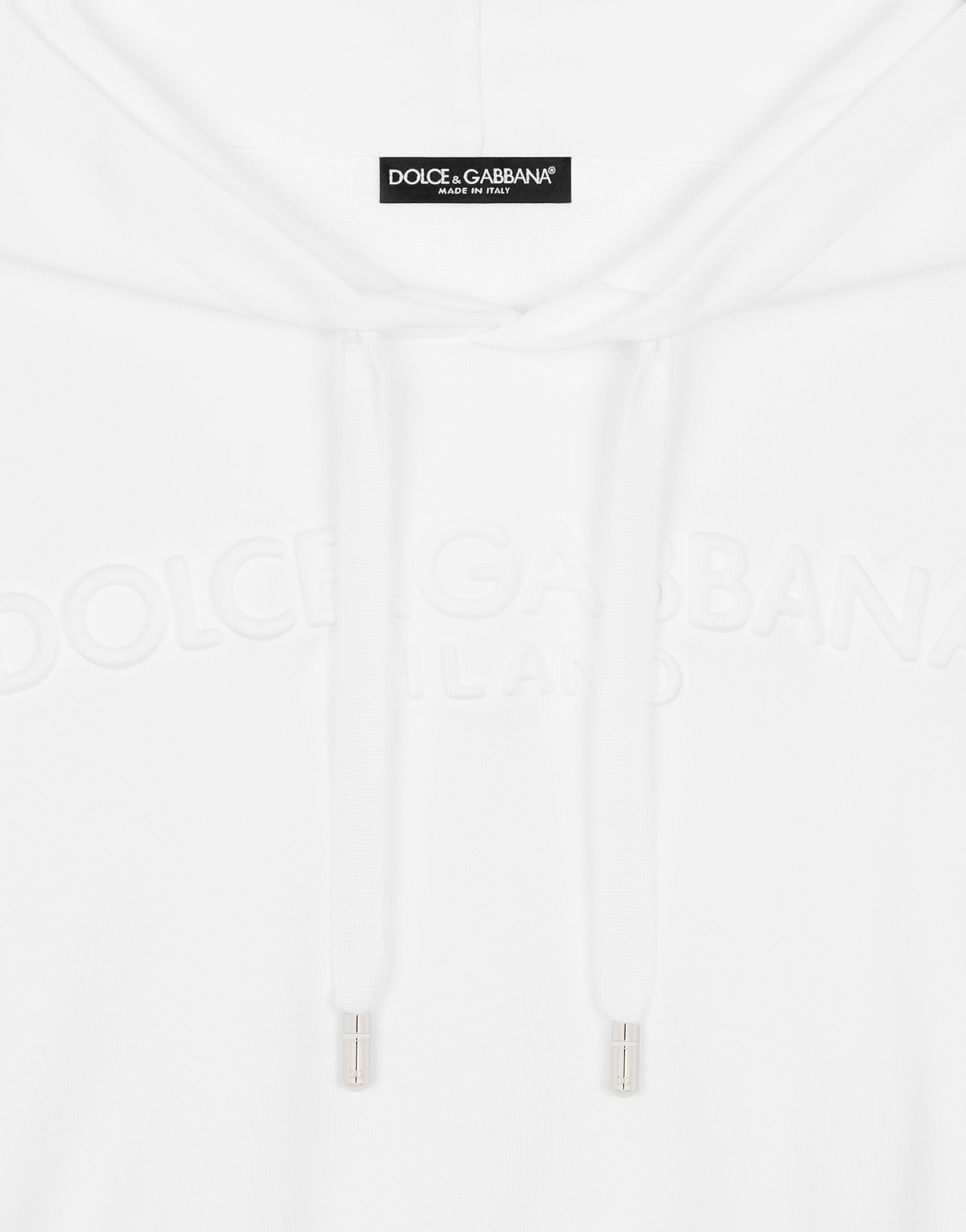 Shop Dolce & Gabbana Jersey Hoodie With Embossed Logo In White