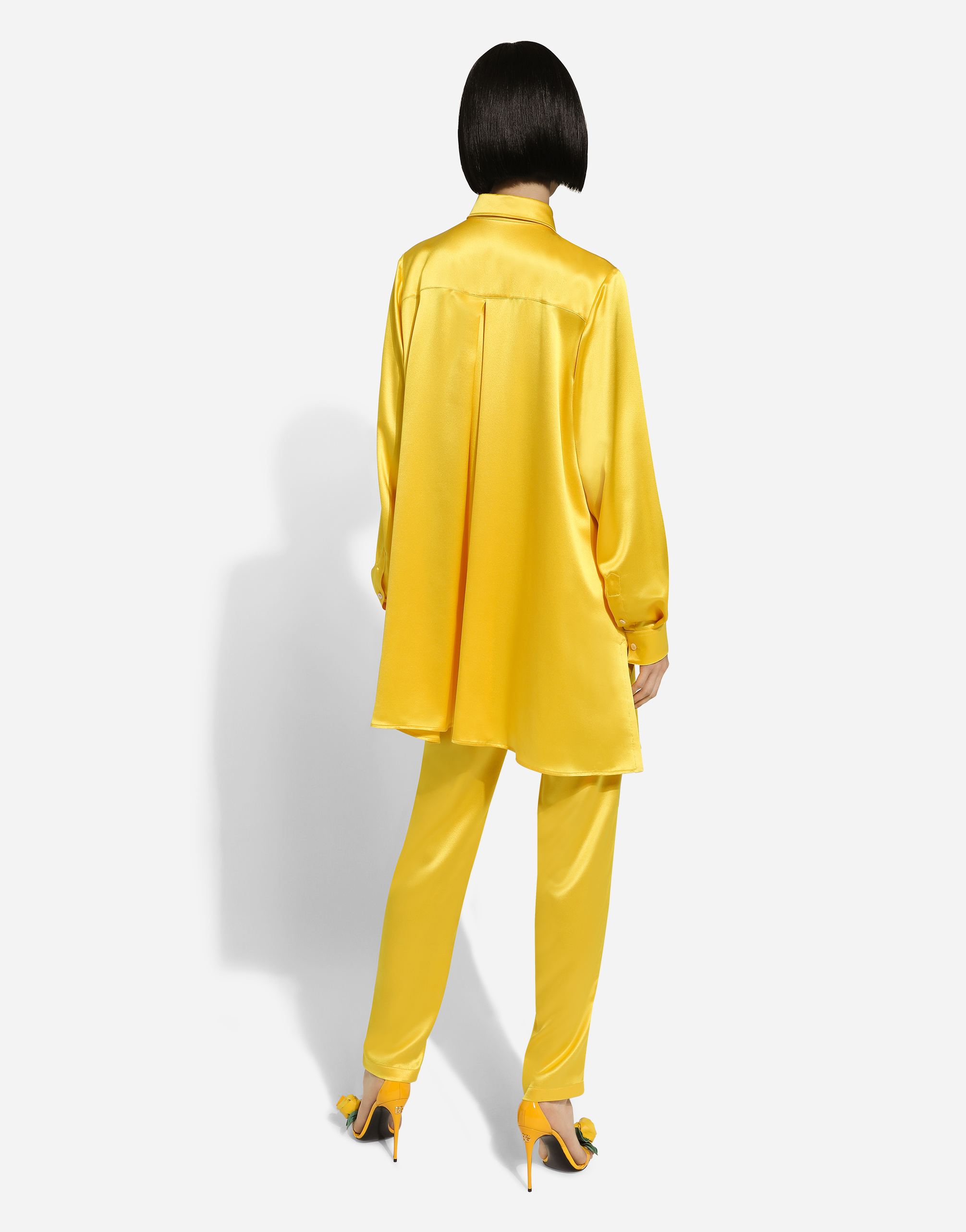 Shop Dolce & Gabbana Long-sleeved Silk Crepe Shirt In Yellow