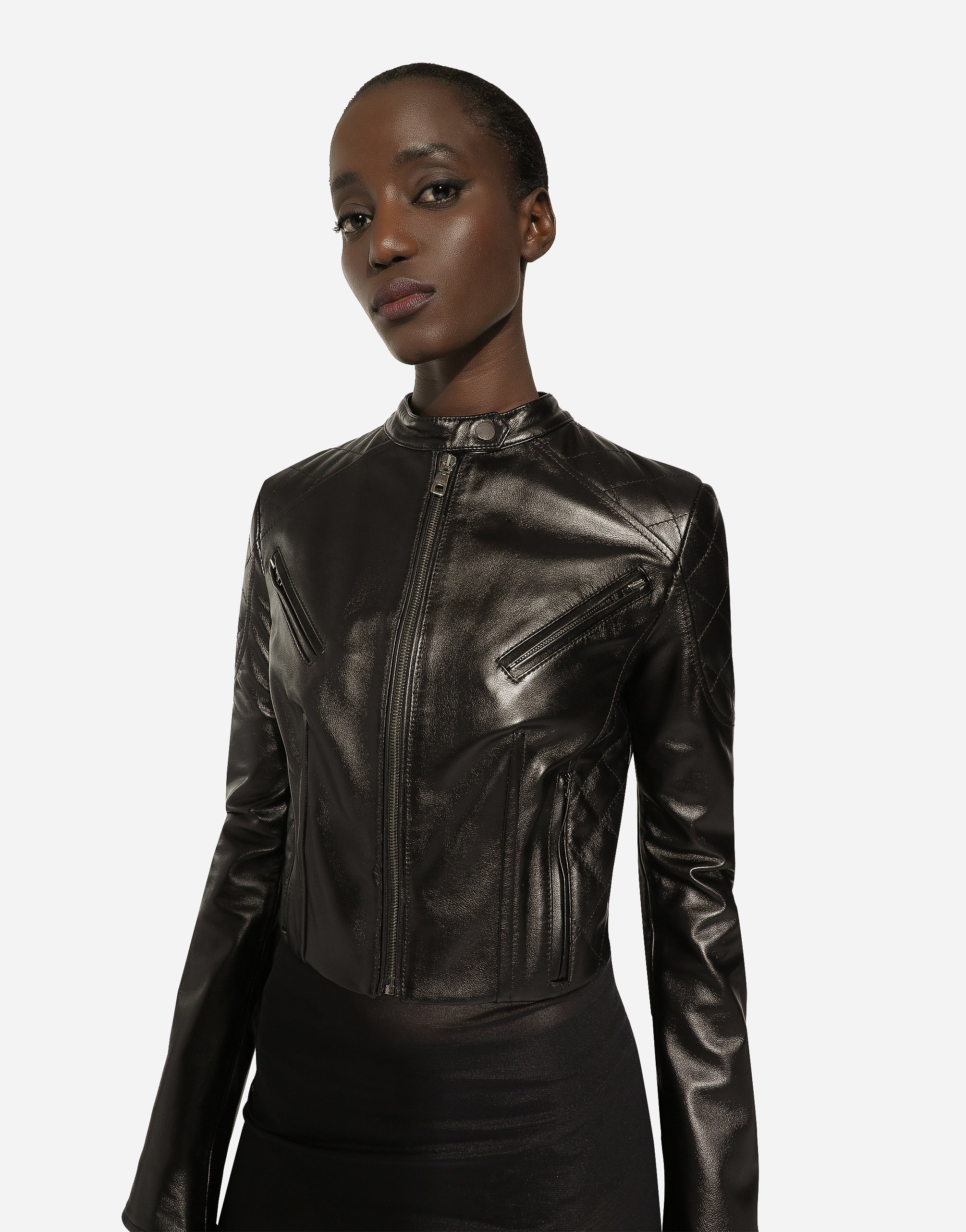 Dolce & Gabbana Zip-up Leather Jacket In Black