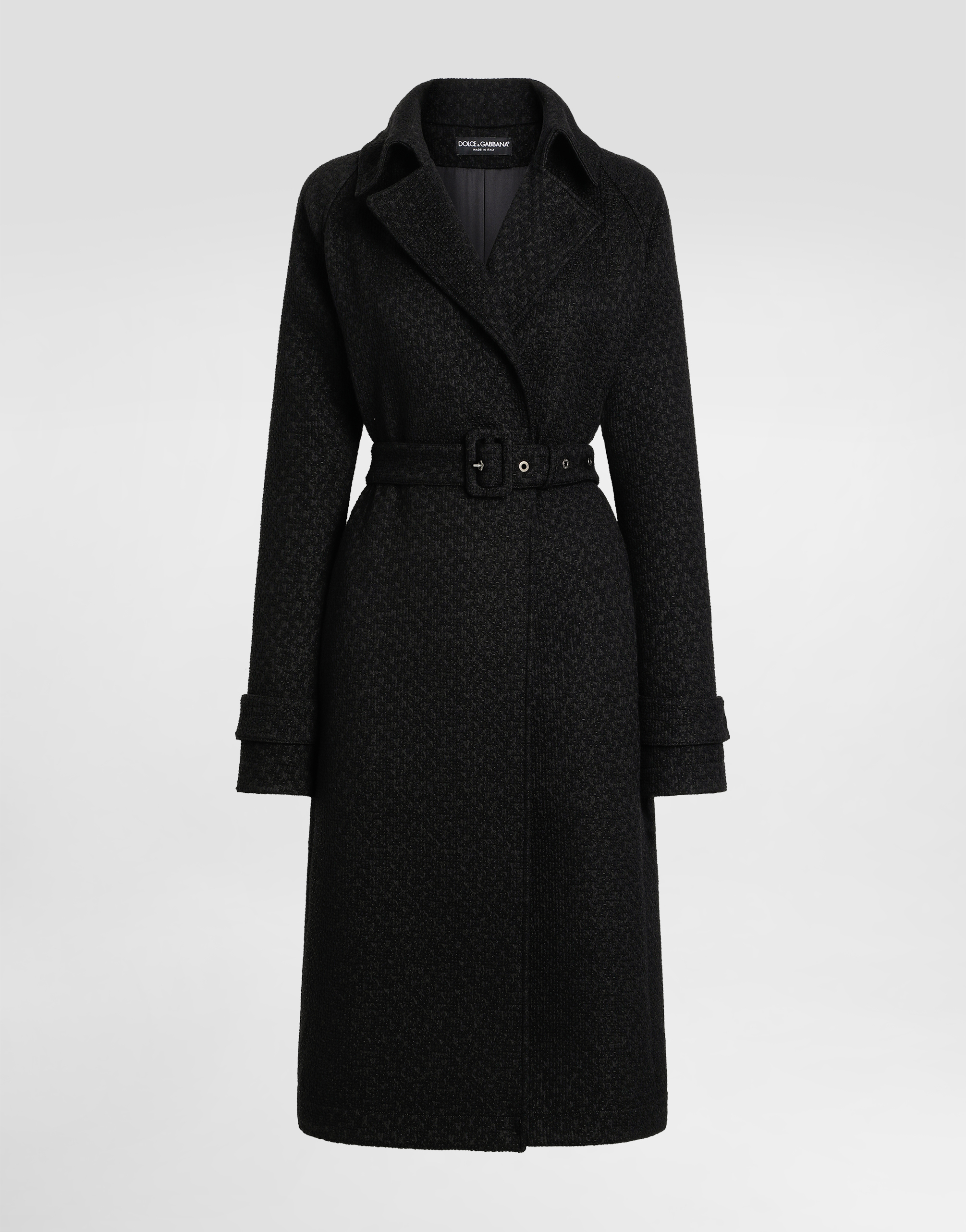 Dolce & Gabbana Tweed Trench Coat In Black