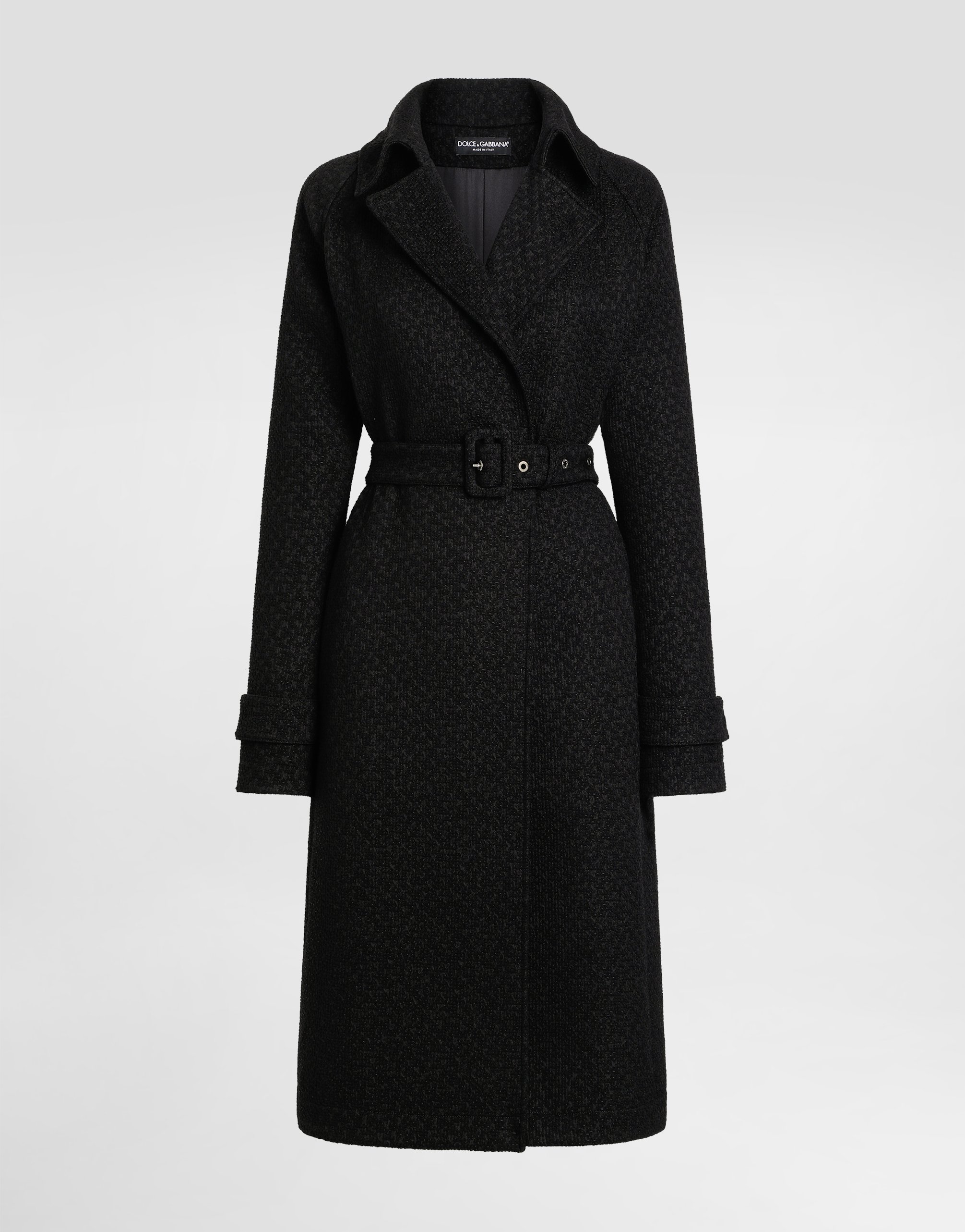 Dolce & Gabbana Tweed Trench Coat In Black