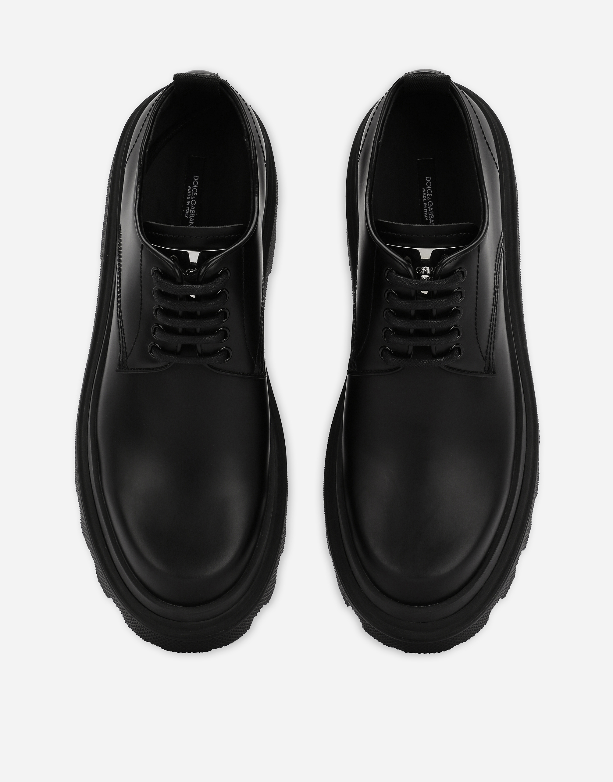Shop Dolce & Gabbana Brushed Calfskin Derby Shoes In Black