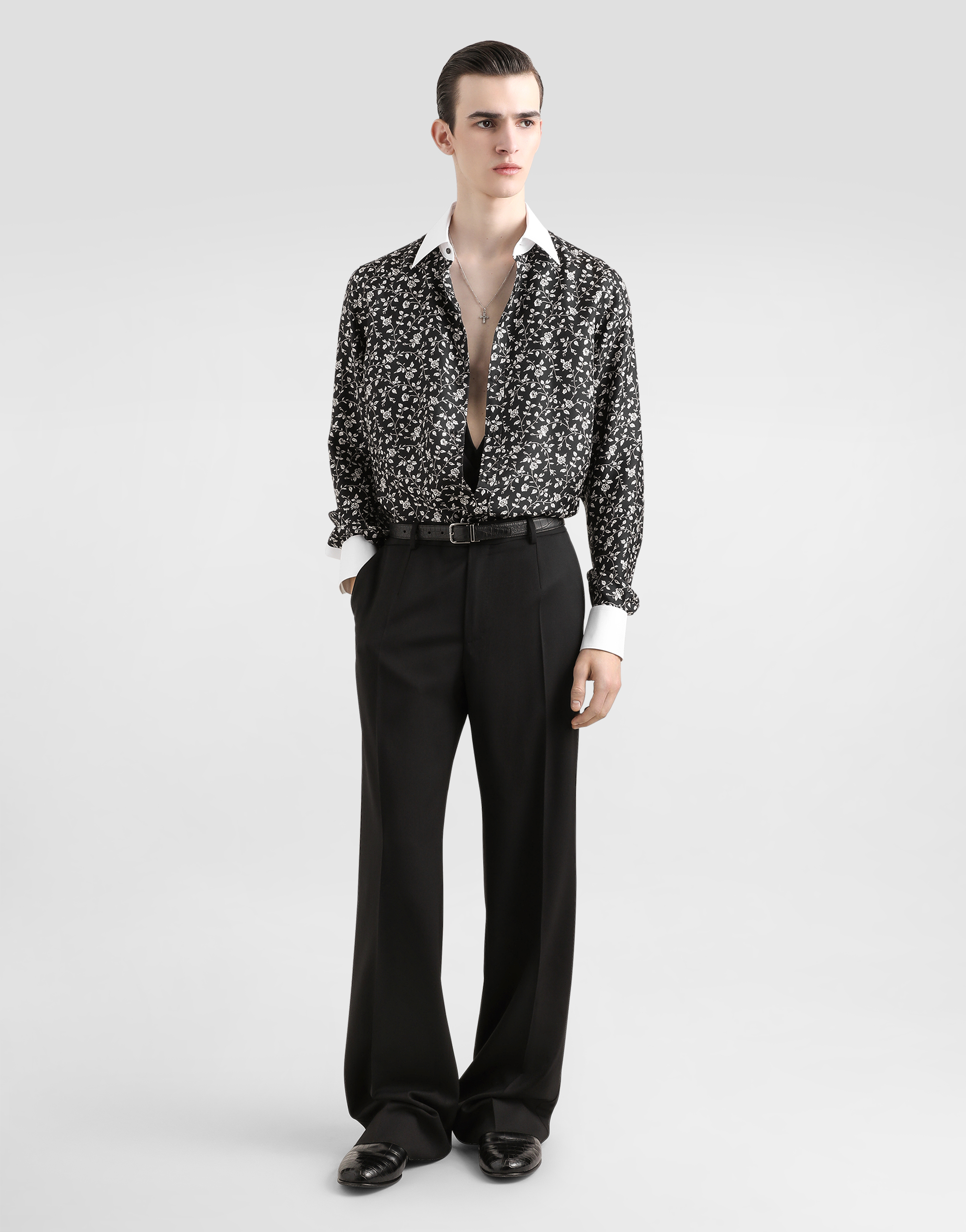 Dolce & Gabbana Silk Shirt With Tie Print In Print
