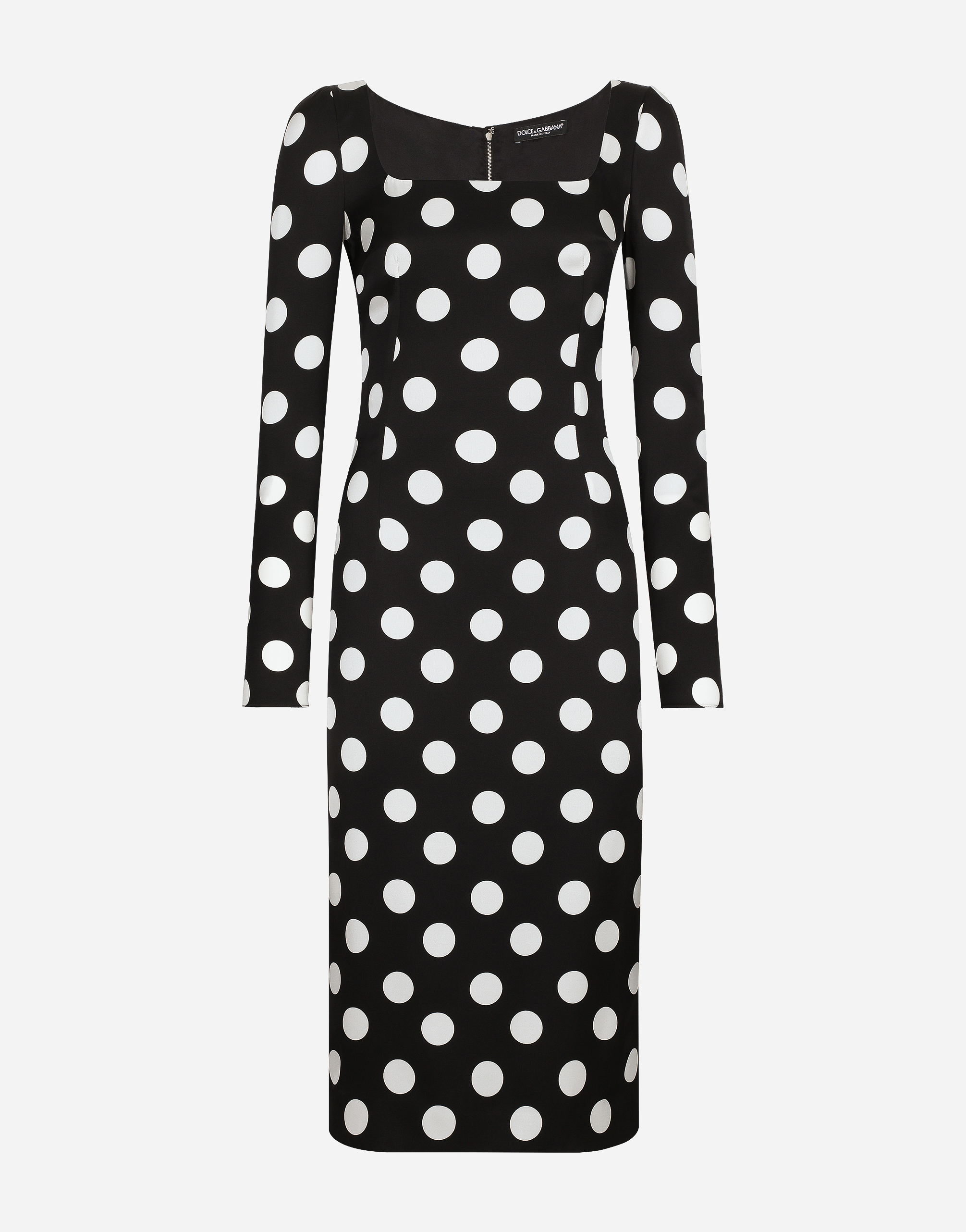 Shop Dolce & Gabbana Charmeuse Sheath Dress With Macro Polka-dot Print