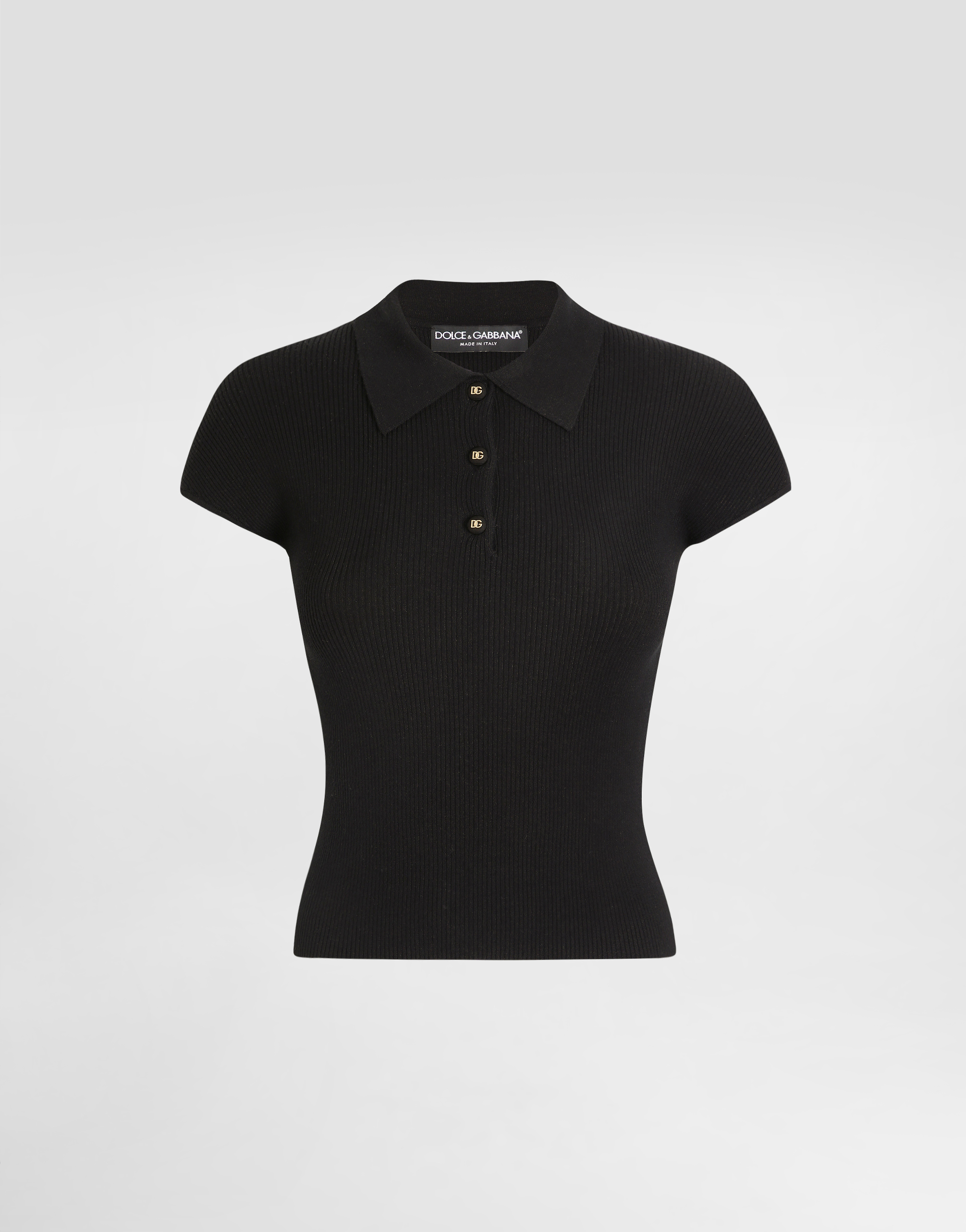 Dolce & Gabbana Ribbed Knit Polo T-shirt In Black