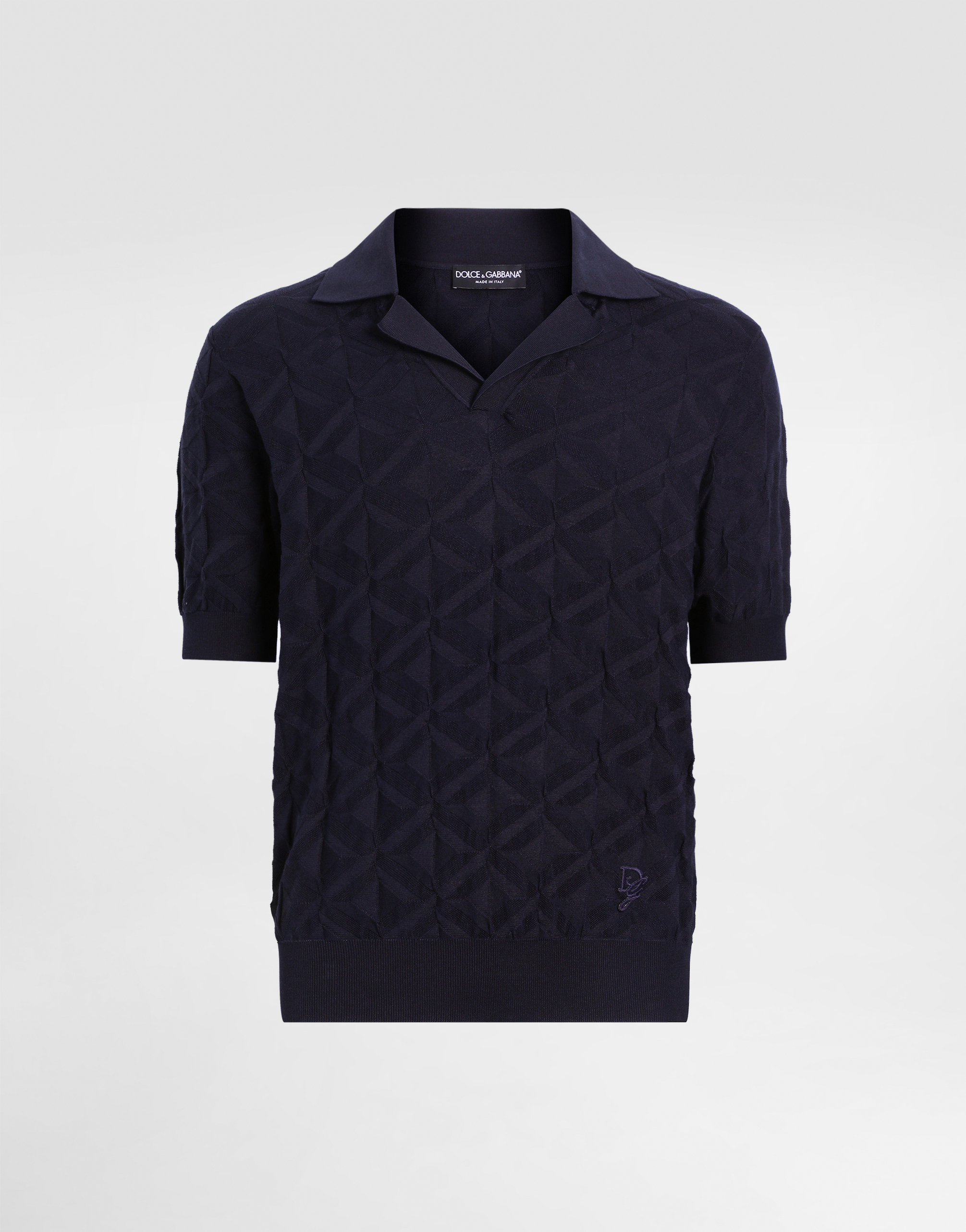 Silk polo-shirt with logo embroidery in Blue for Men