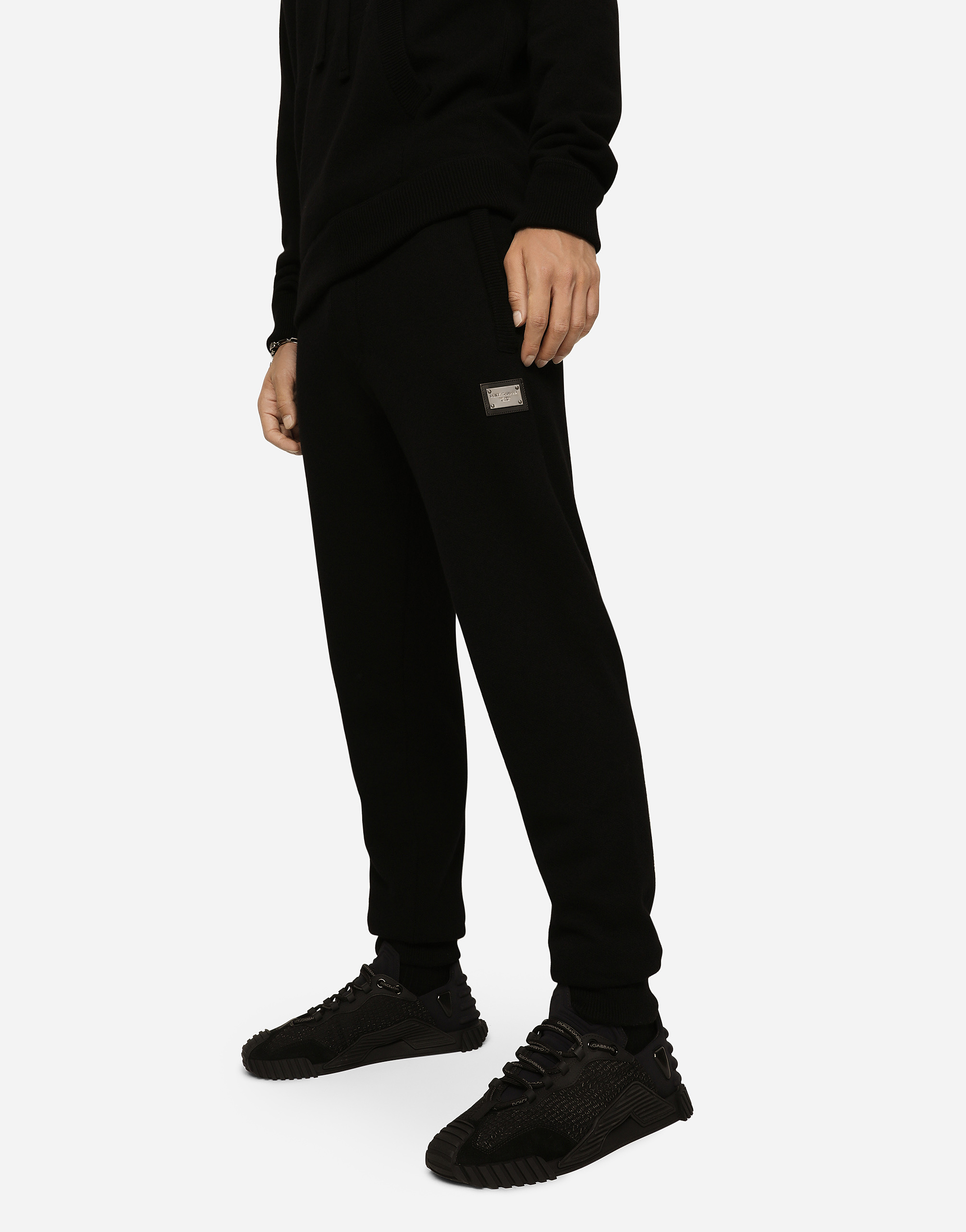 Dolce & Gabbana Wool And Cashmere Knit Jogging Pants In Black