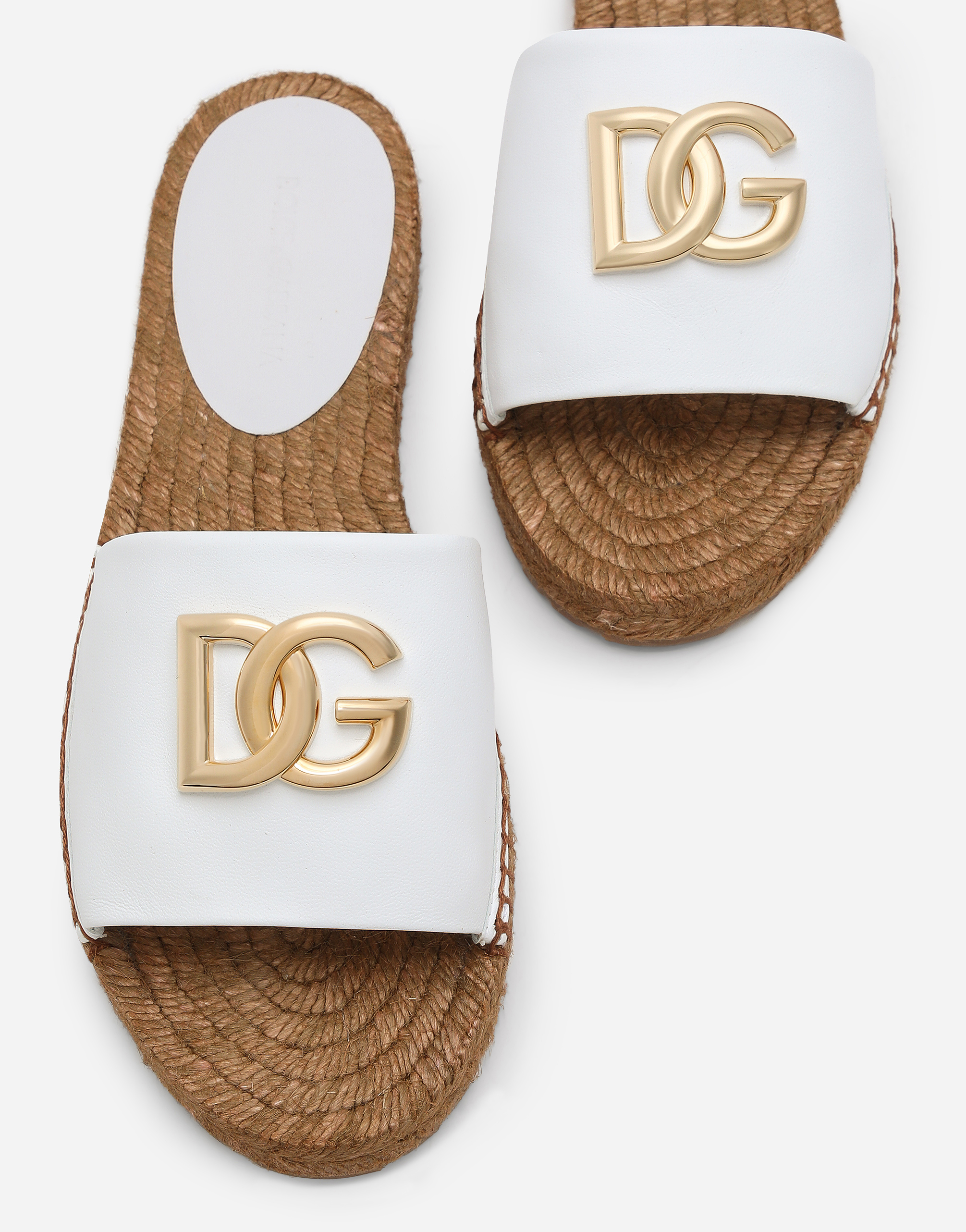 Dolce & Gabbana Nappa Leather Espadrille Sliders With Dg Logo In White