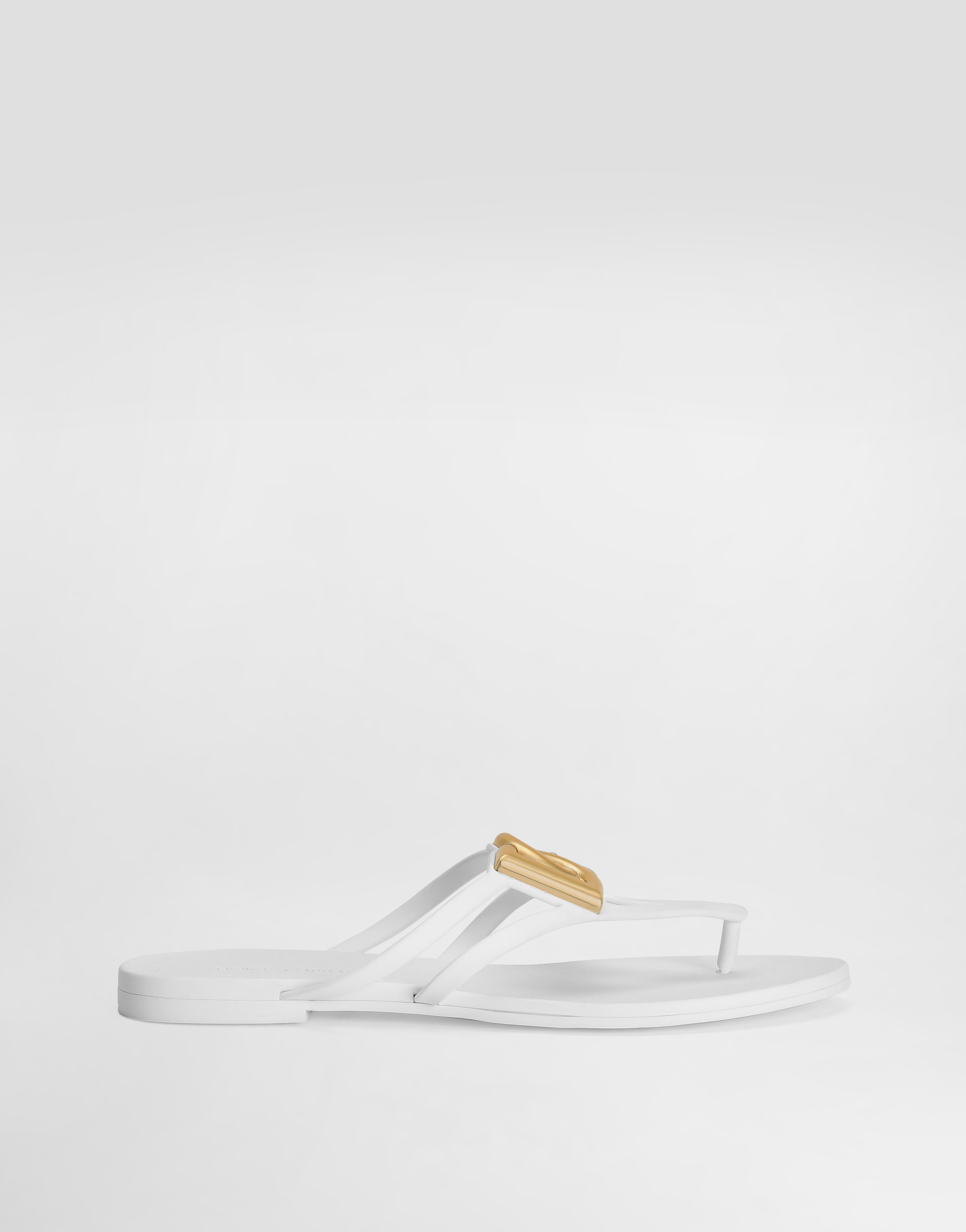 Dolce & Gabbana Women White Thong Sandals With Logo Plaque On The Front In Rubber Woman